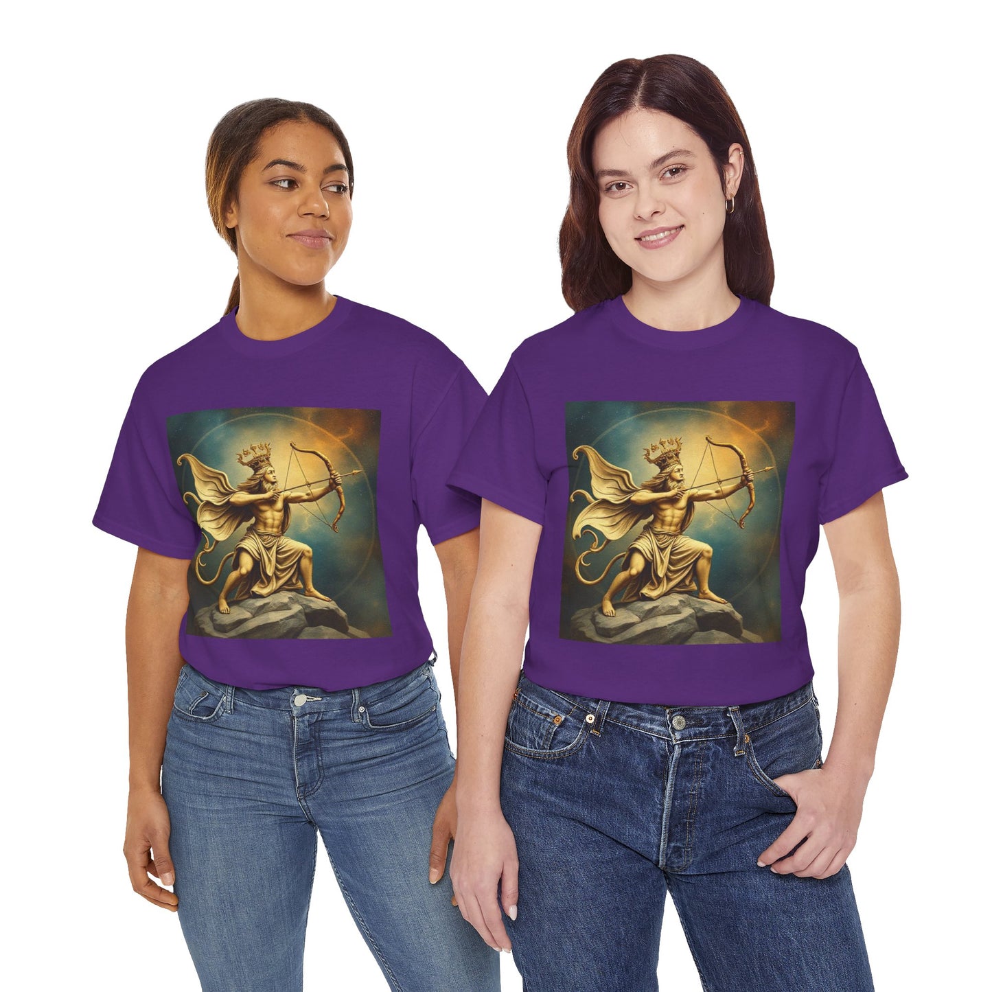 Unisex Heavy Cotton T-Shirt, Sagittarius King, Bow & Arrow v1, Zodiac Design