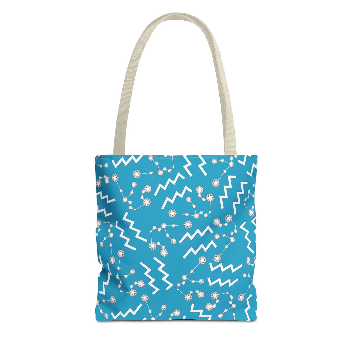 Tote Bag, Aquarius Zodiac Sign, AOP, (Turquoise, White)
