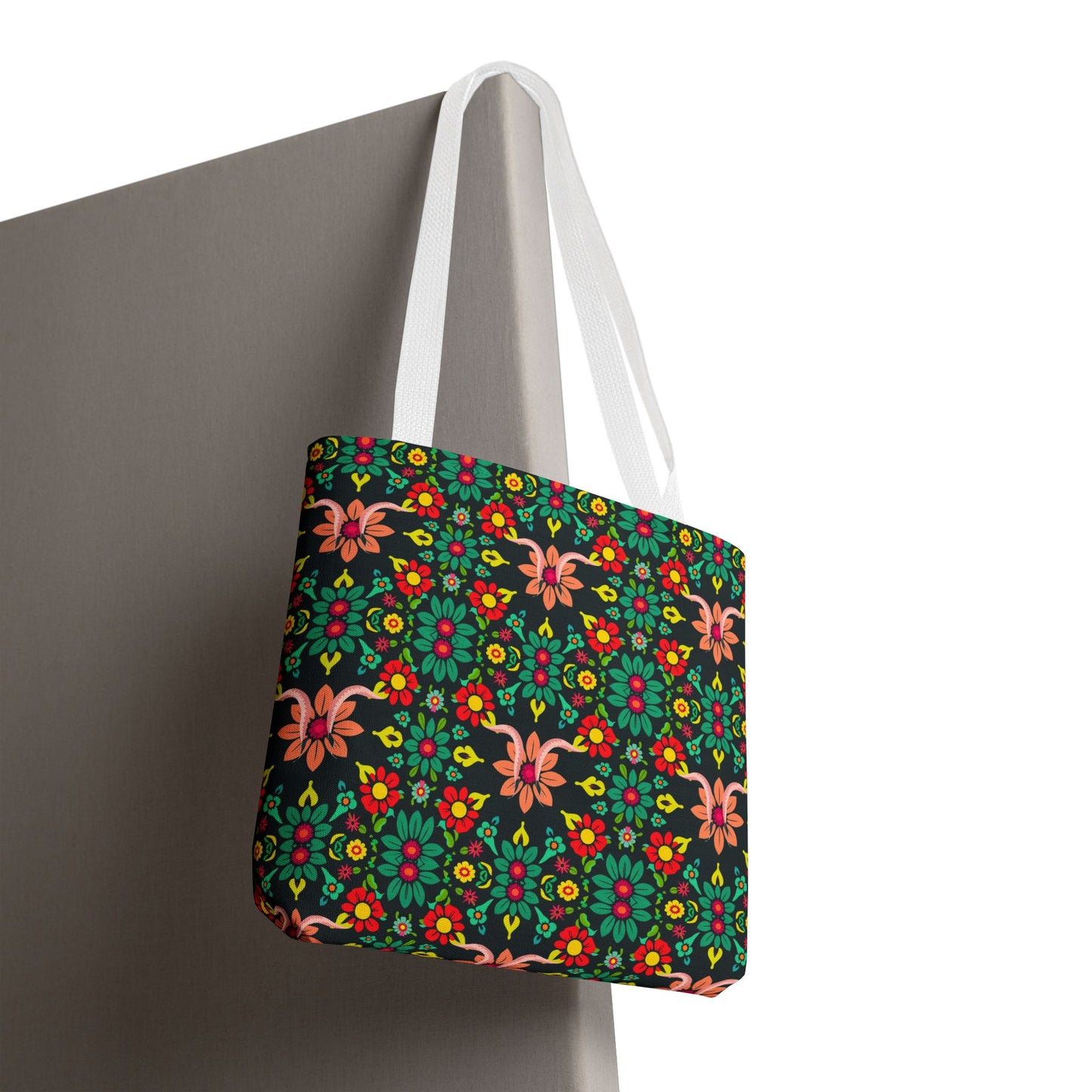 Tote Bag, (AOP), Aquarius, Zodiac v1, Flower Pattern