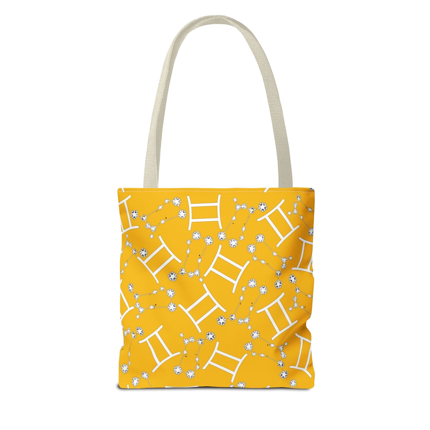 Tote Bag, Gemini Zodiac Sign, AOP, (Yellow, White Print)