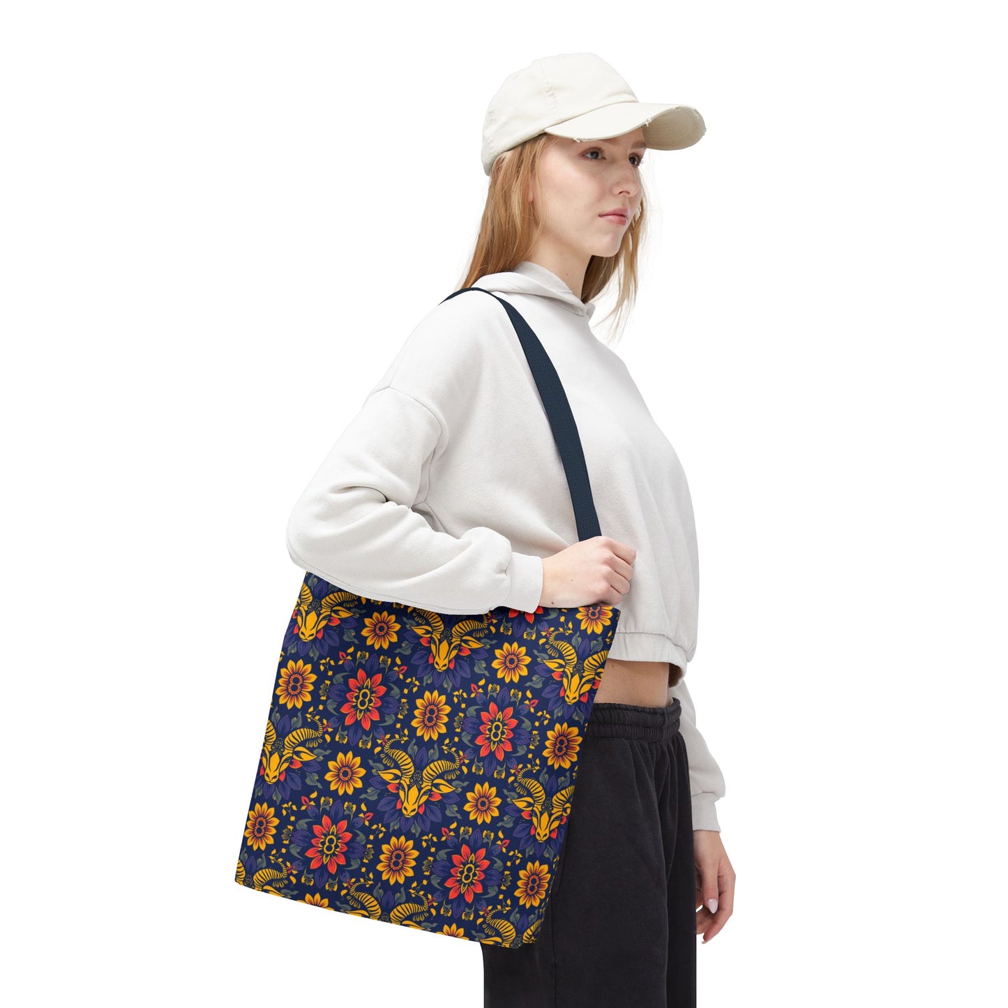 Tote Bag, (AOP), Taurus, Zodiac v3, Flower Pattern