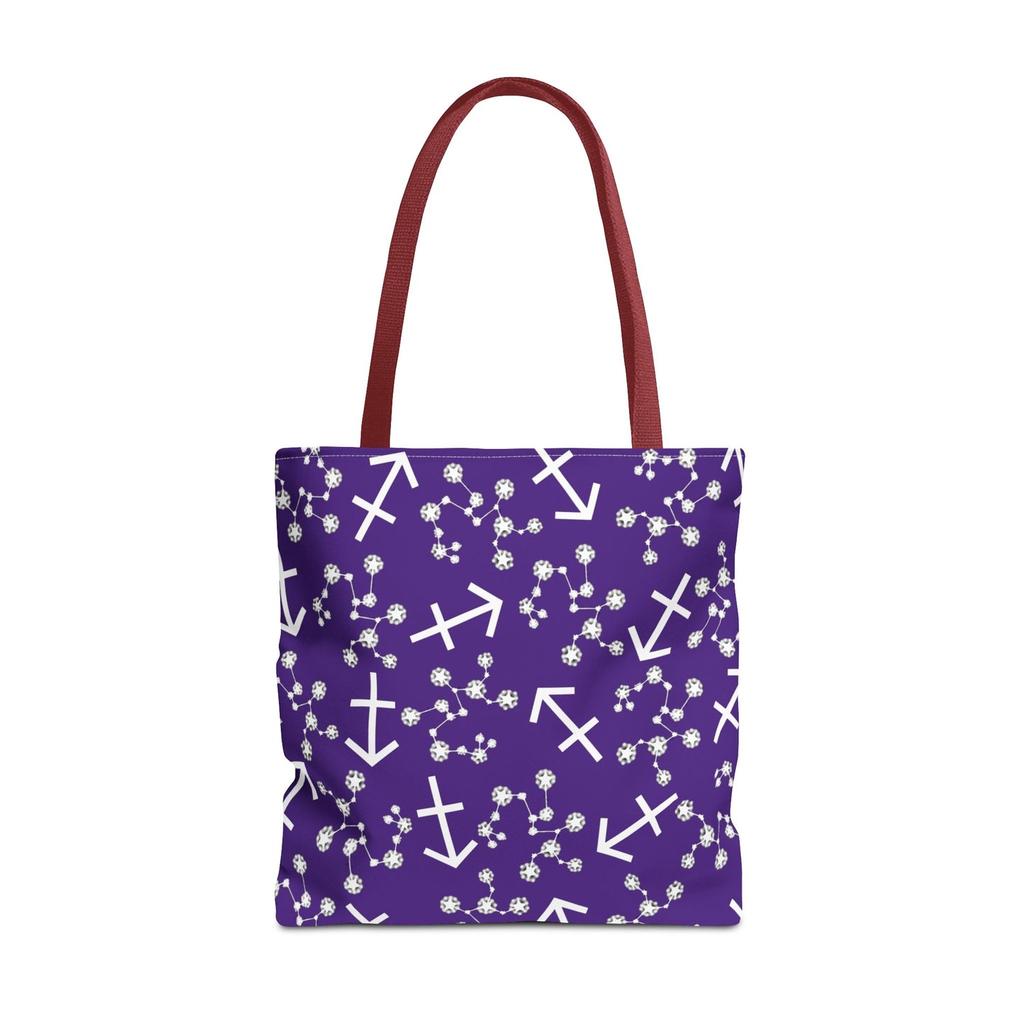 Tote Bag, Sagittarius Zodiac Sign, AOP, (Purple, White Print)