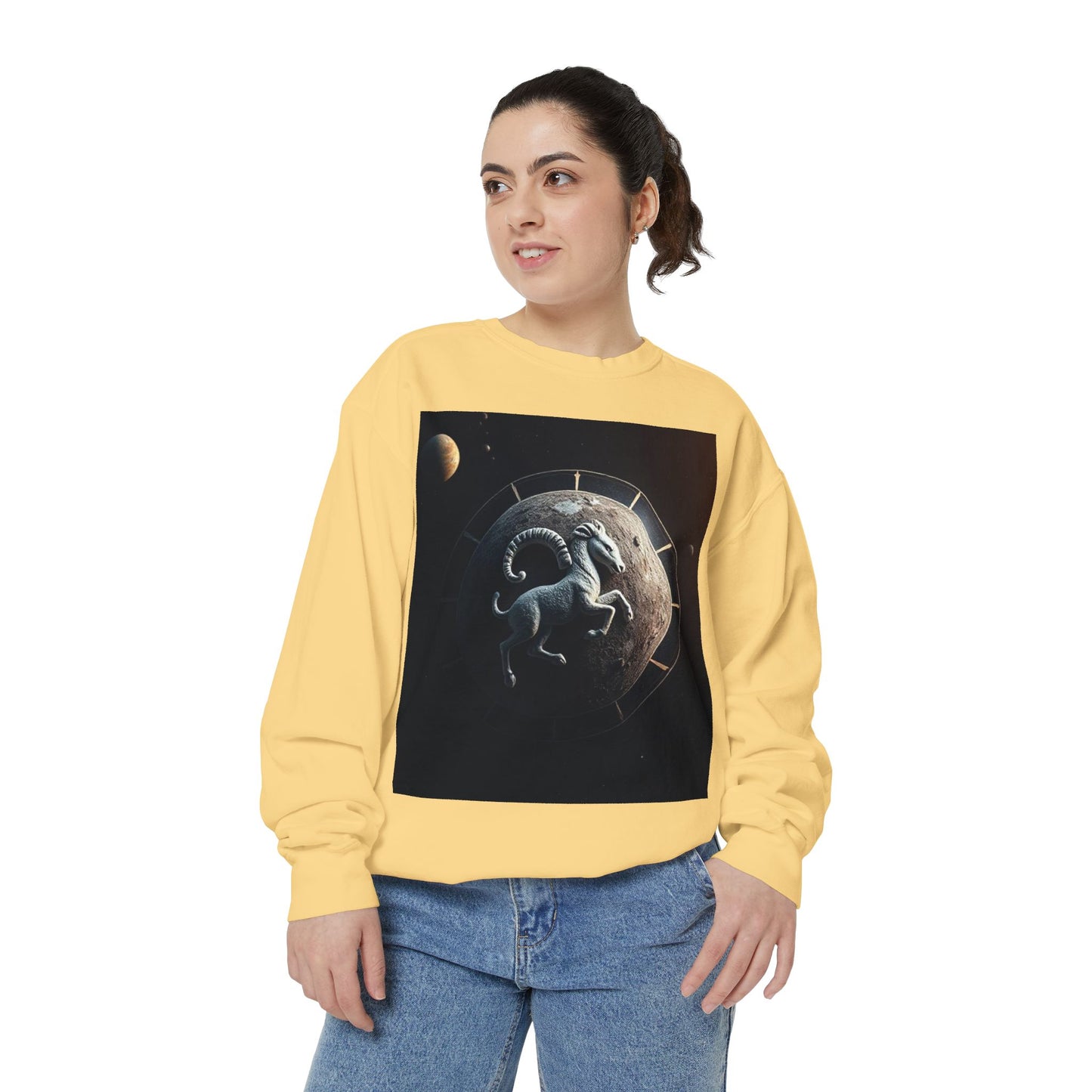 Garment-Dyed Sweatshirt, Unisex, Space Animal Design, Aries