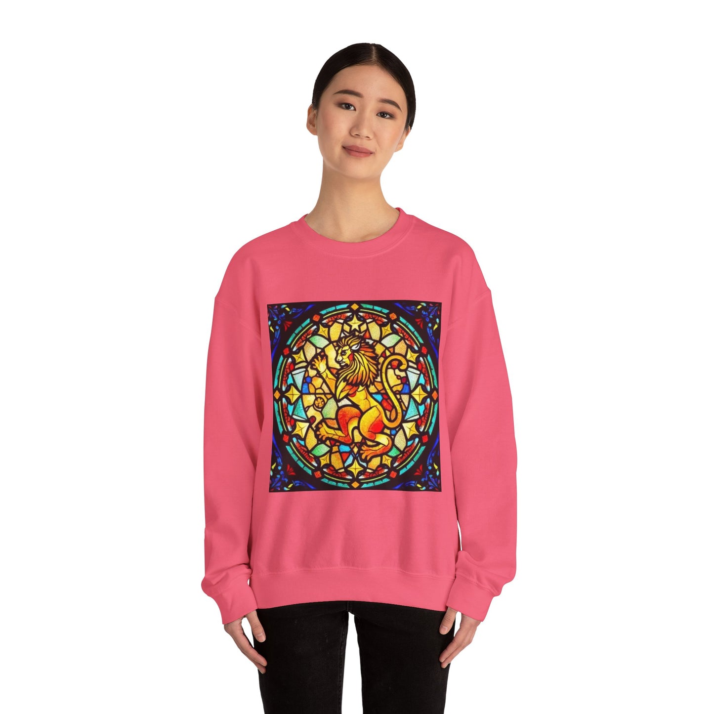 Unisex Heavy Blend™ Crewneck Sweatshirt, Glass 1, Leo Zodiac Design