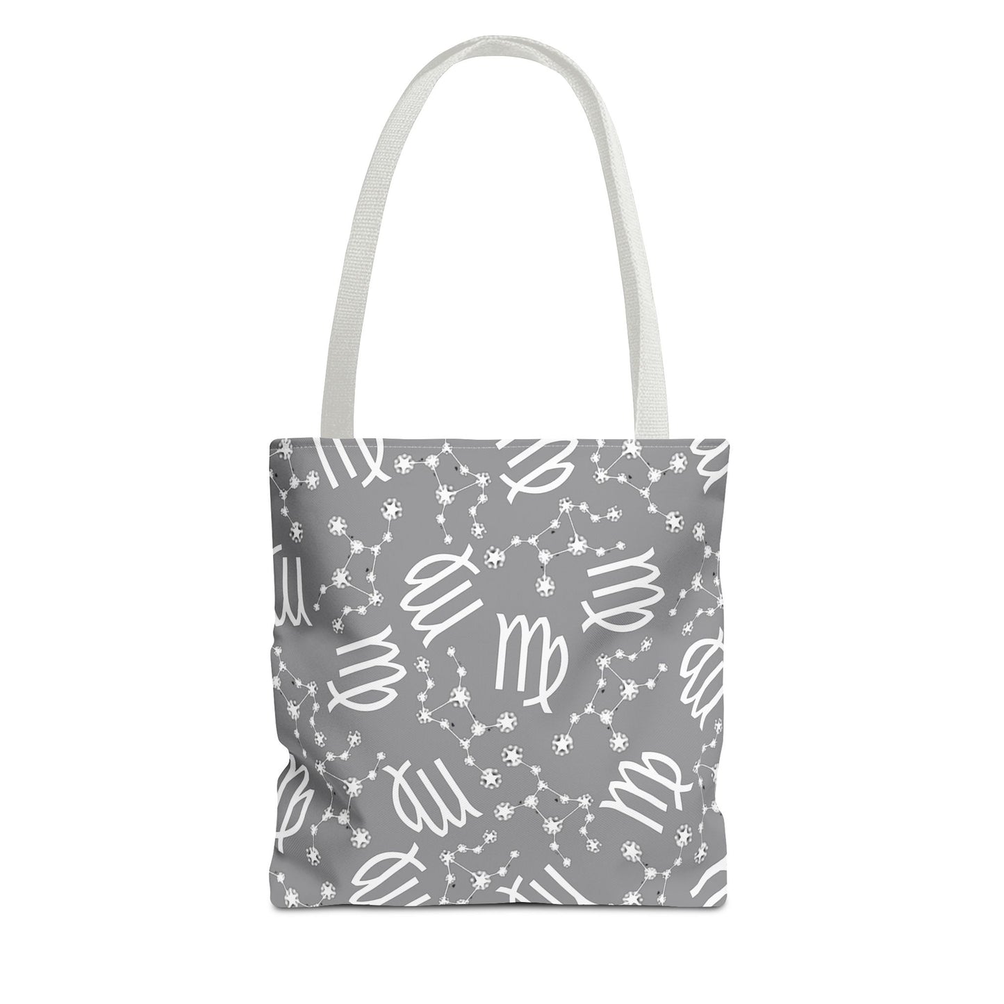 Tote Bag, Virgo Zodiac Sign, AOP, (Grey, White)