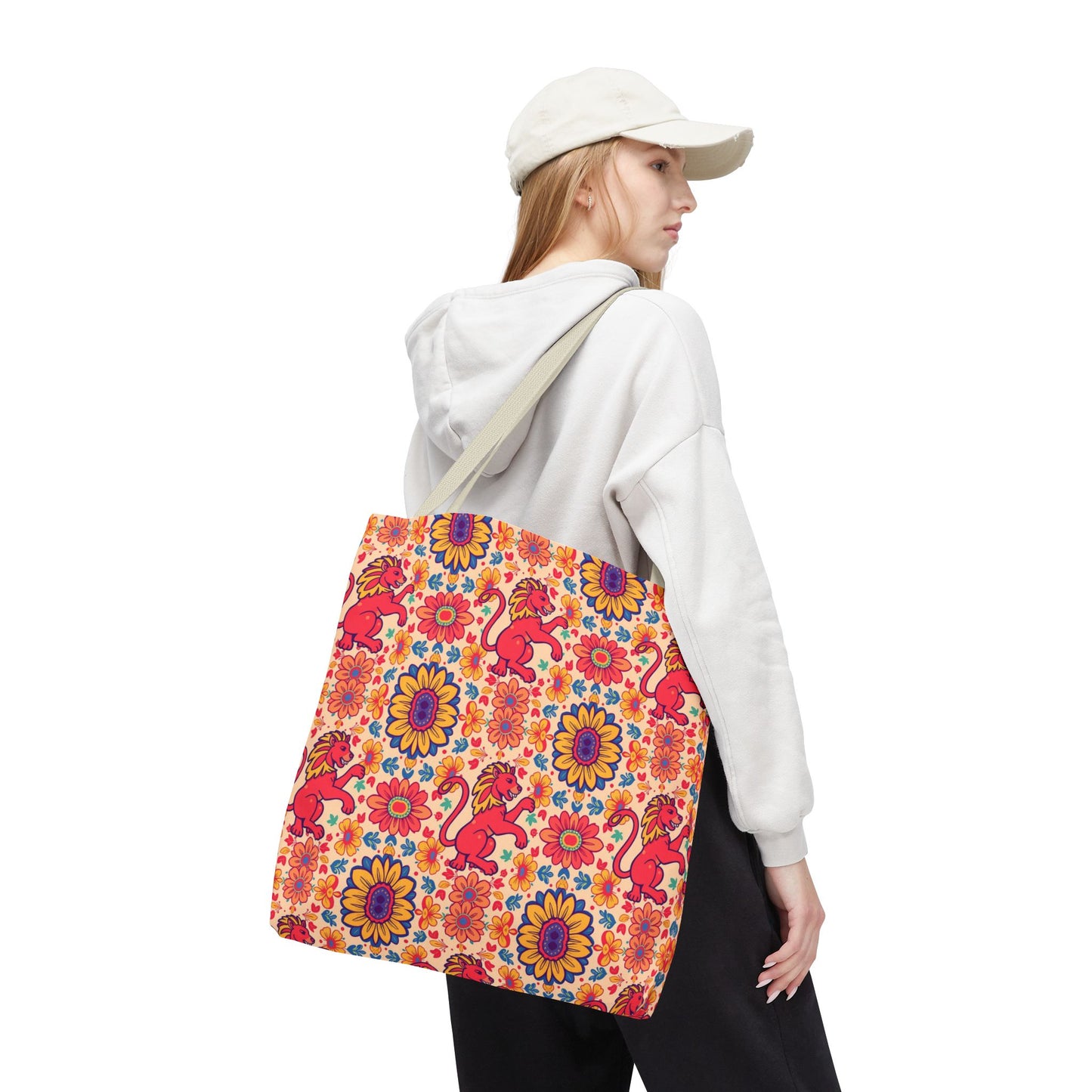 Tote Bag (AOP), Leo, Zodiac v2, Flower Pattern