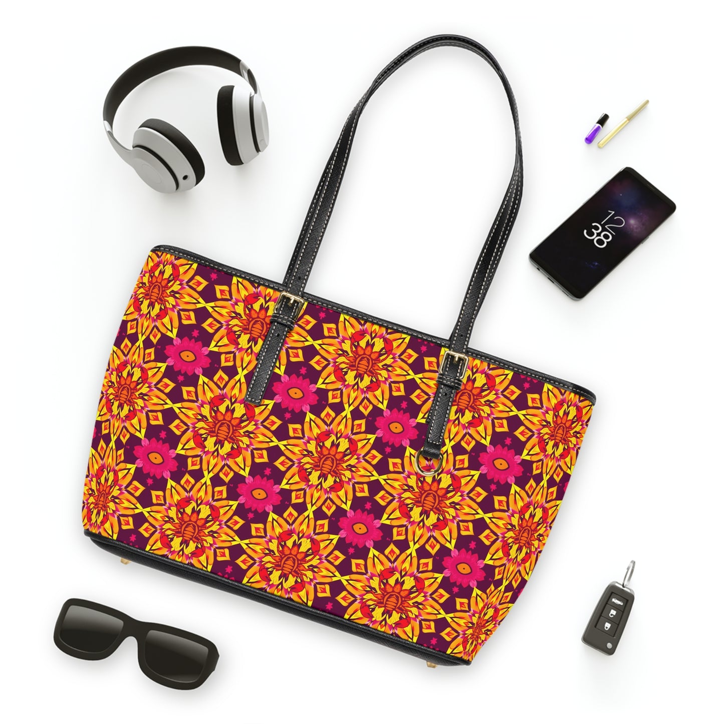 Leather Shoulder Bag, Scorpio, Zodiac v2, Flower Pattern