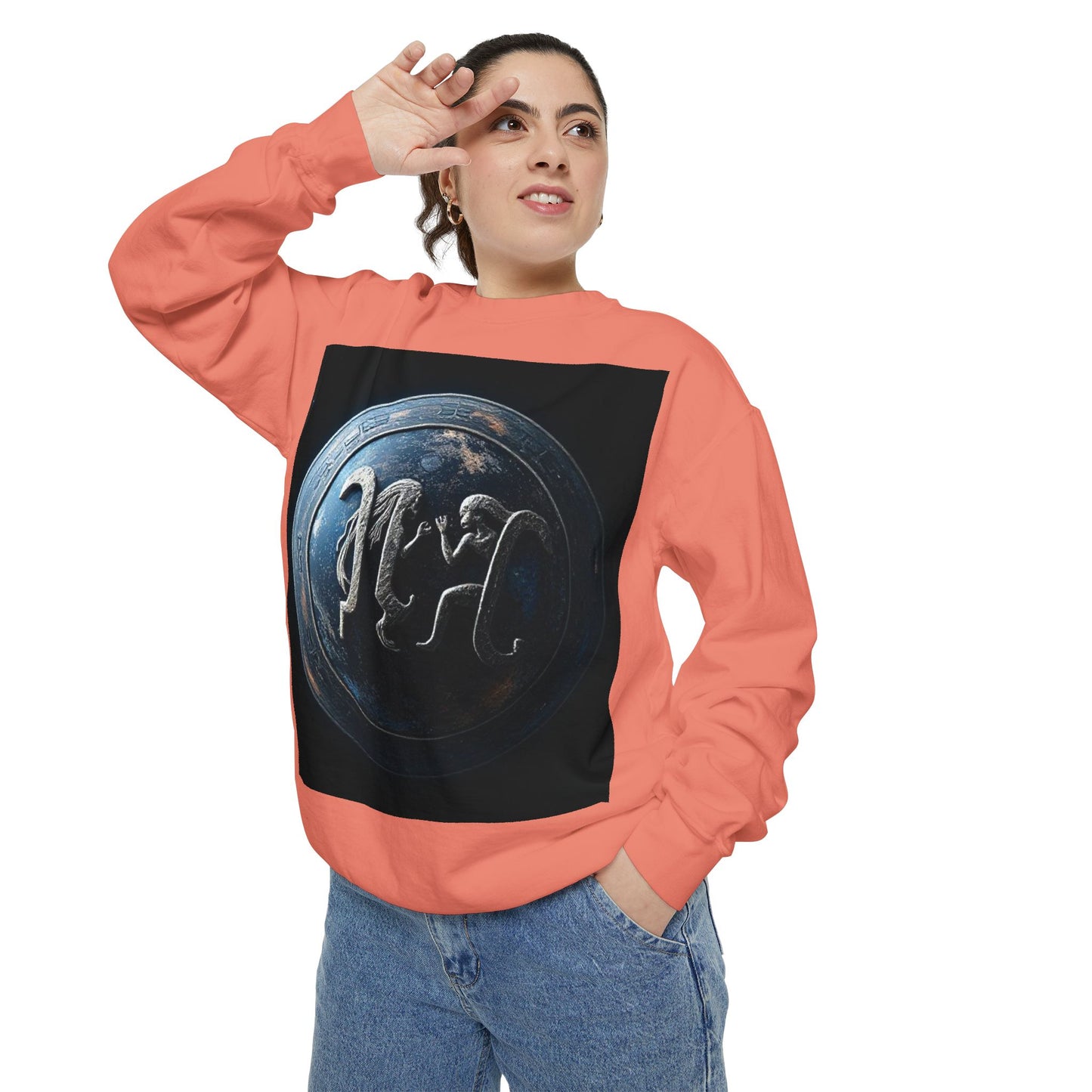 Garment-Dyed Sweatshirt, Unisex, Space Symbol Design, Gemini