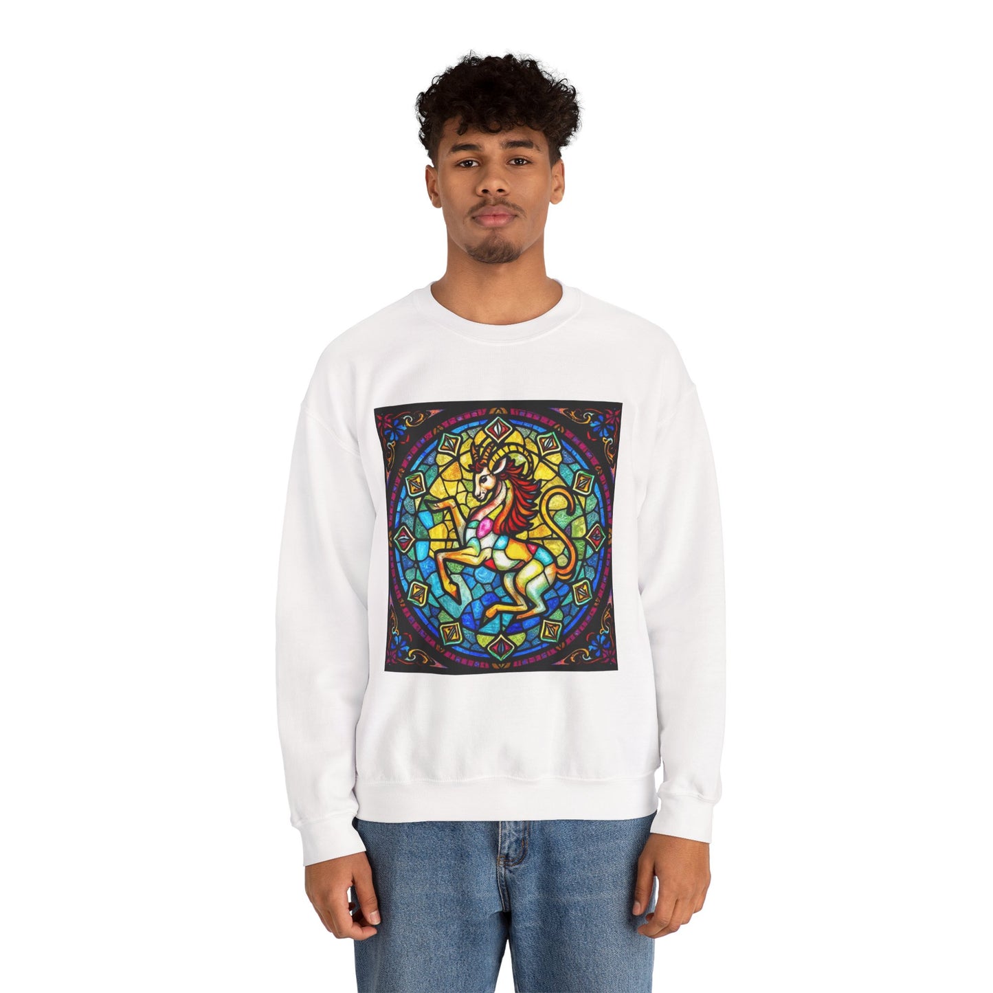 Unisex Heavy Blend™ Crewneck Sweatshirt, Glass, Capricorn Zodiac Design