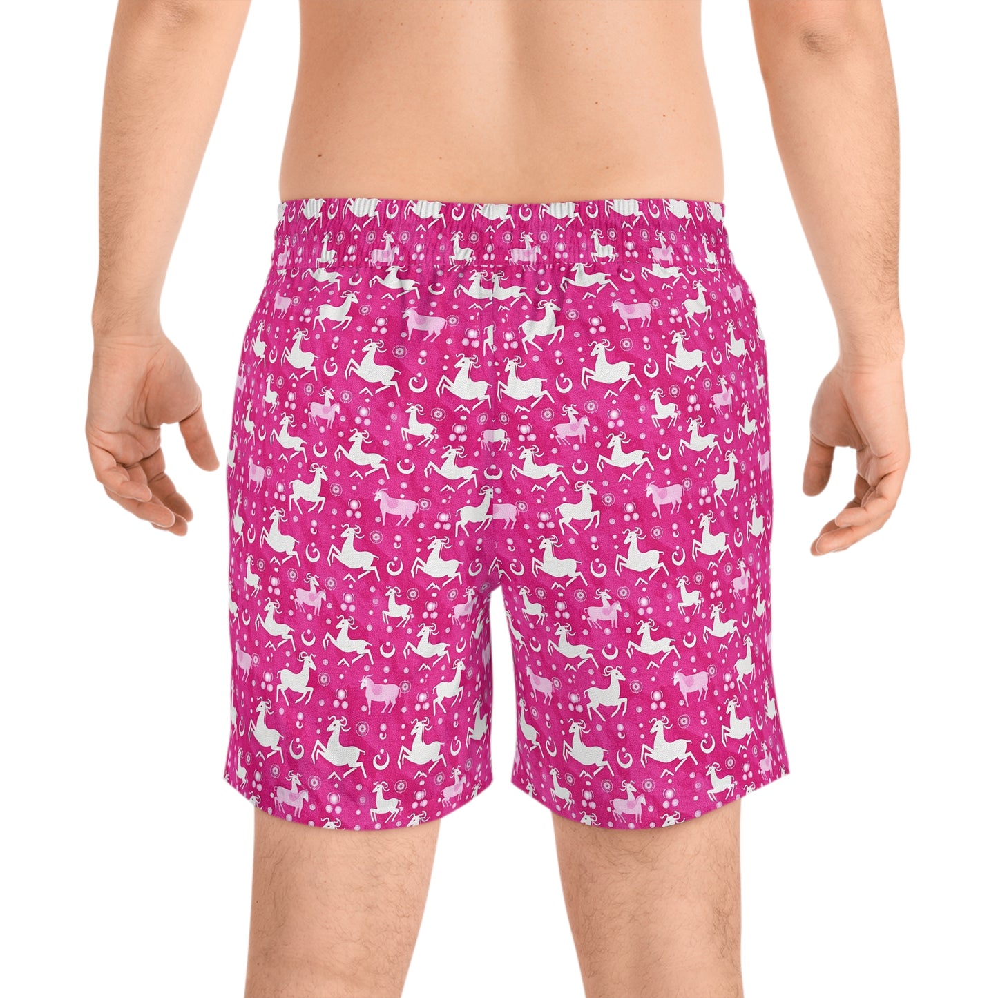 Men's Mid-Length Swim Shorts, (AOP), Capricorn, Zodiac v2, Bubble Pattern