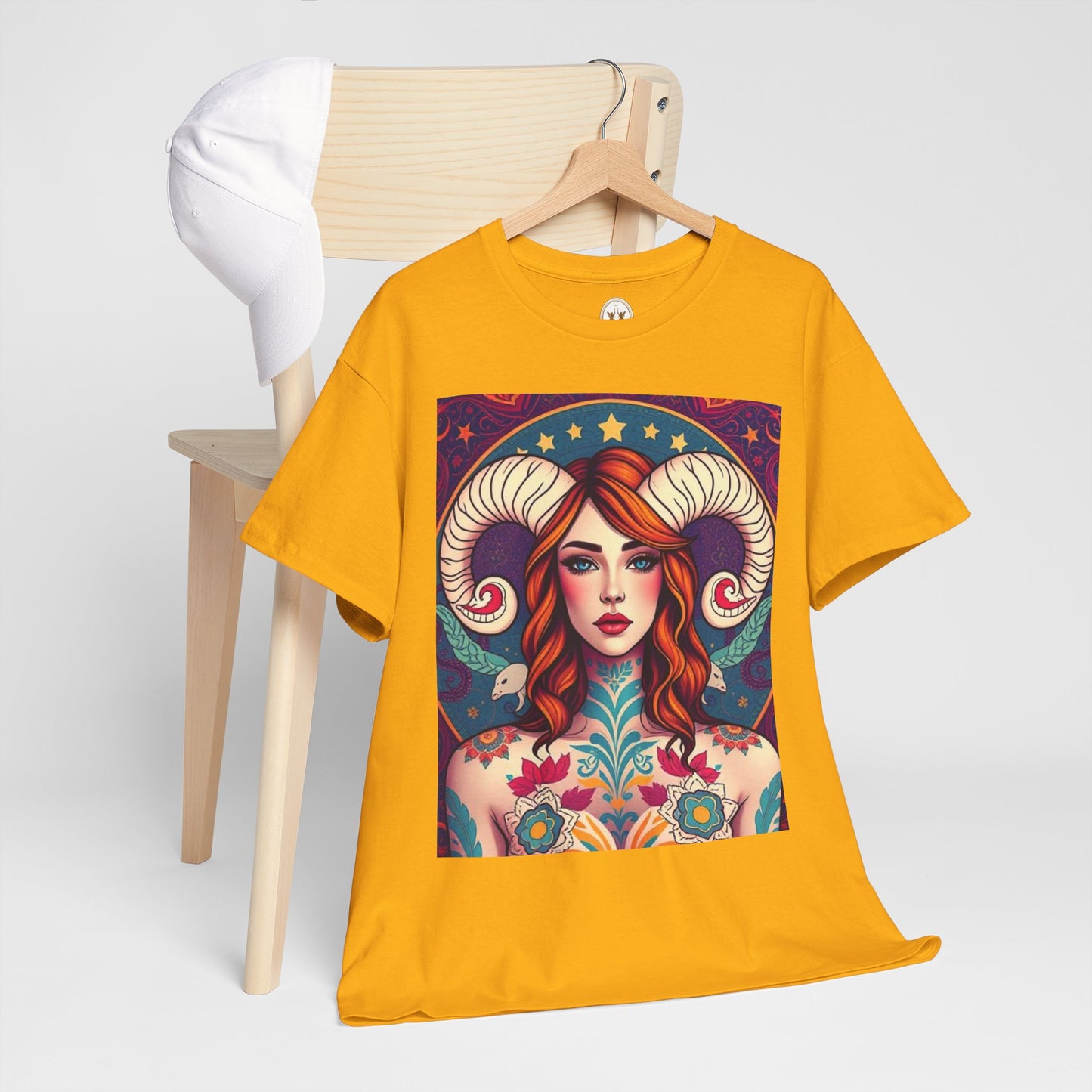Unisex Heavy Cotton T-Shirt, Aries, Zodiac v1, Sexy Art