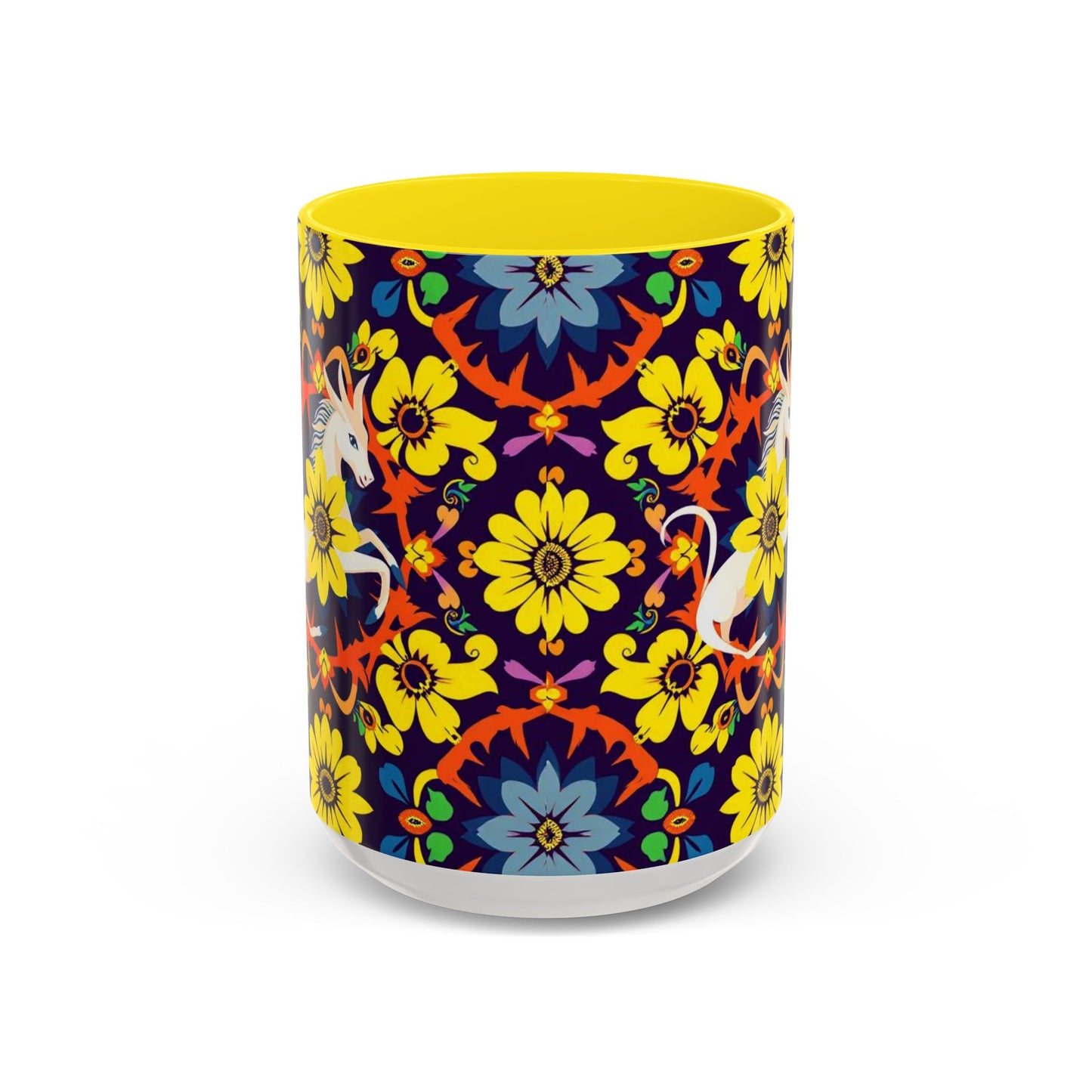 Accent Coffee Mug, Aquarius, Zodiac v1, Flower Pattern, (11, 15oz)