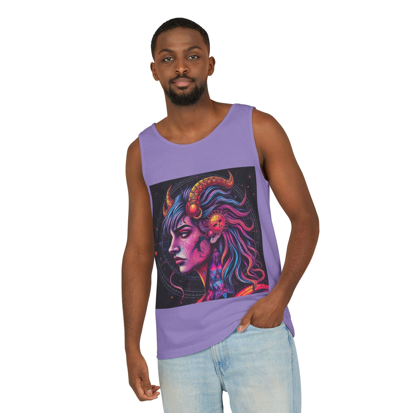 Unisex Garment-Dyed, Tank Top, Virgo Design, Pop Art v1, 100% US cotton