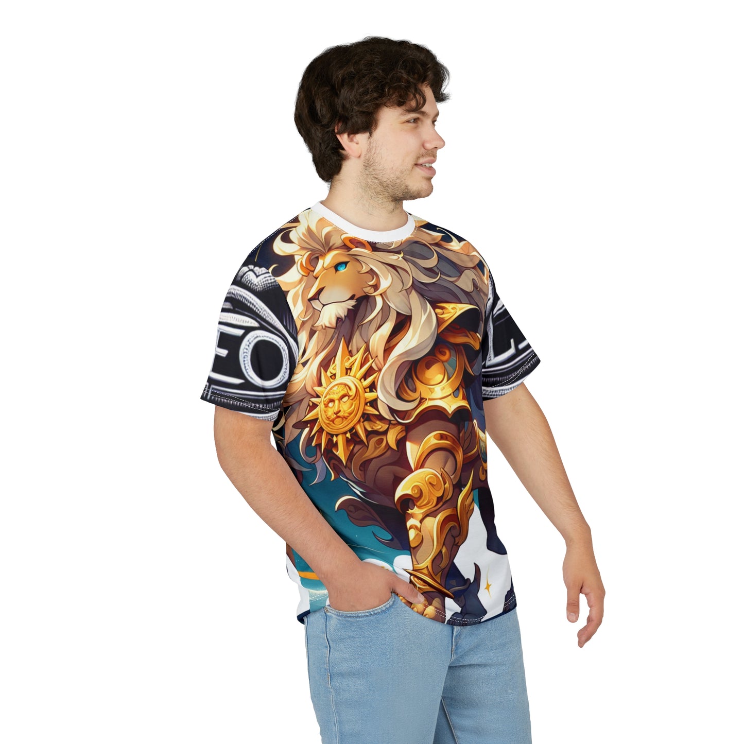 Unisex Cut & Sew T-Shirt (AOP), Armored Lion, Leo Zodiac Design, Regular fit, 100% Polyester