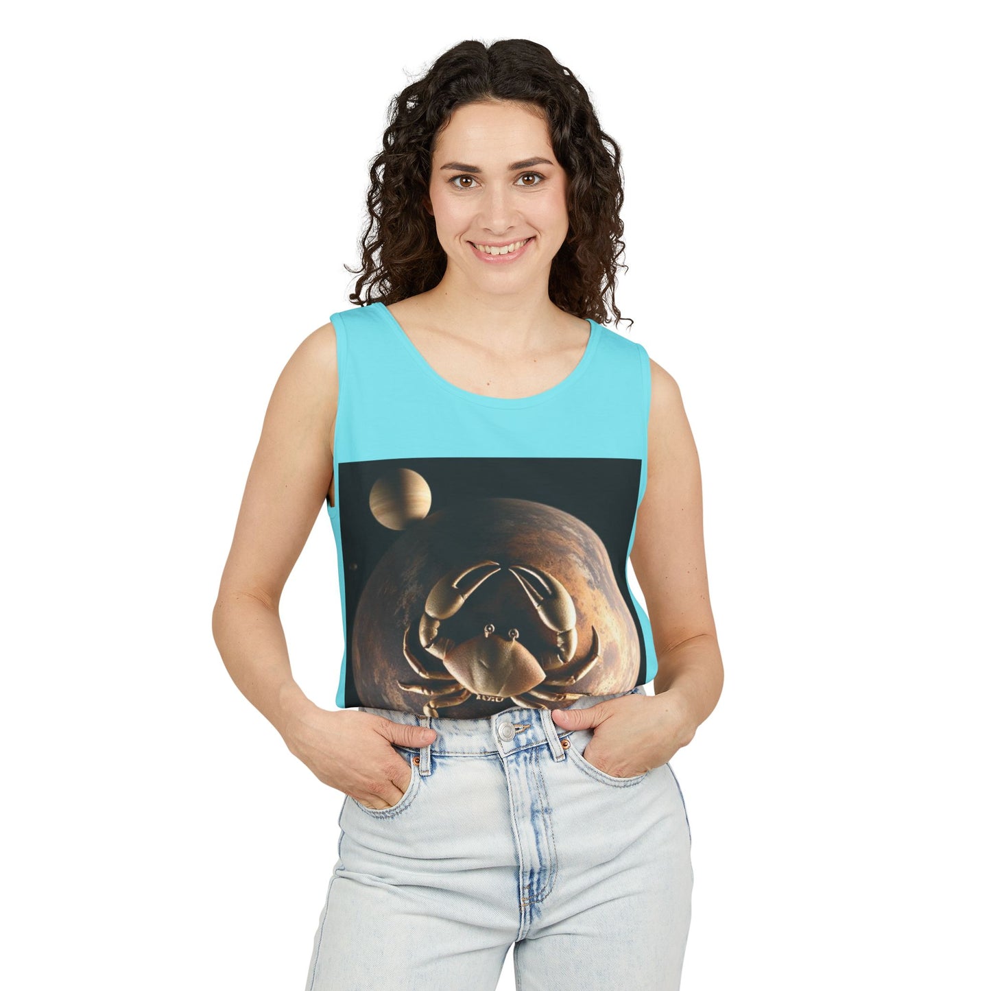 Unisex Garment-Dyed, Tank Top, Cancer Design, Planet Crab v1, 100% US cotton