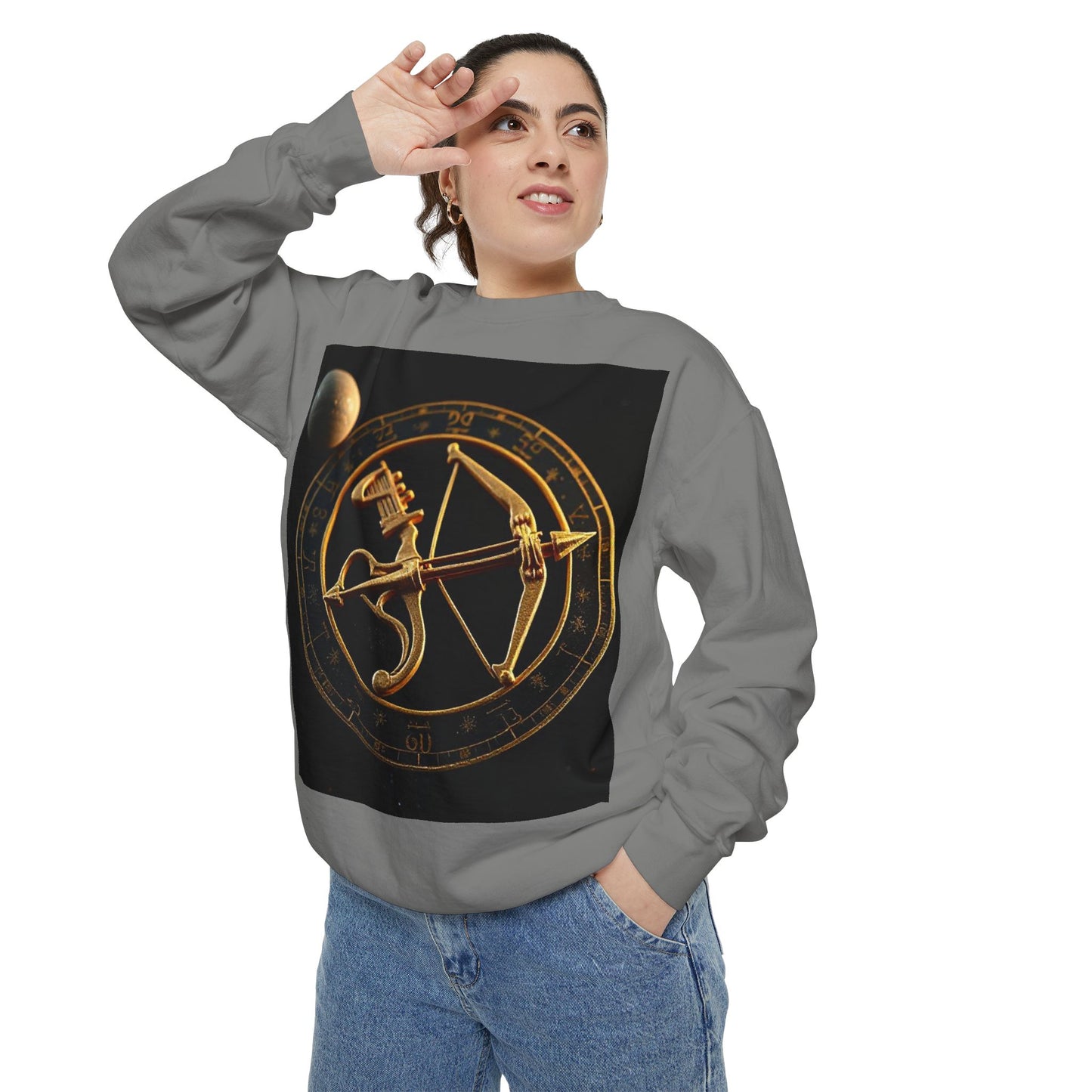 Garment-Dyed Sweatshirt, Unisex, Space Symbol Design, Sagittarius