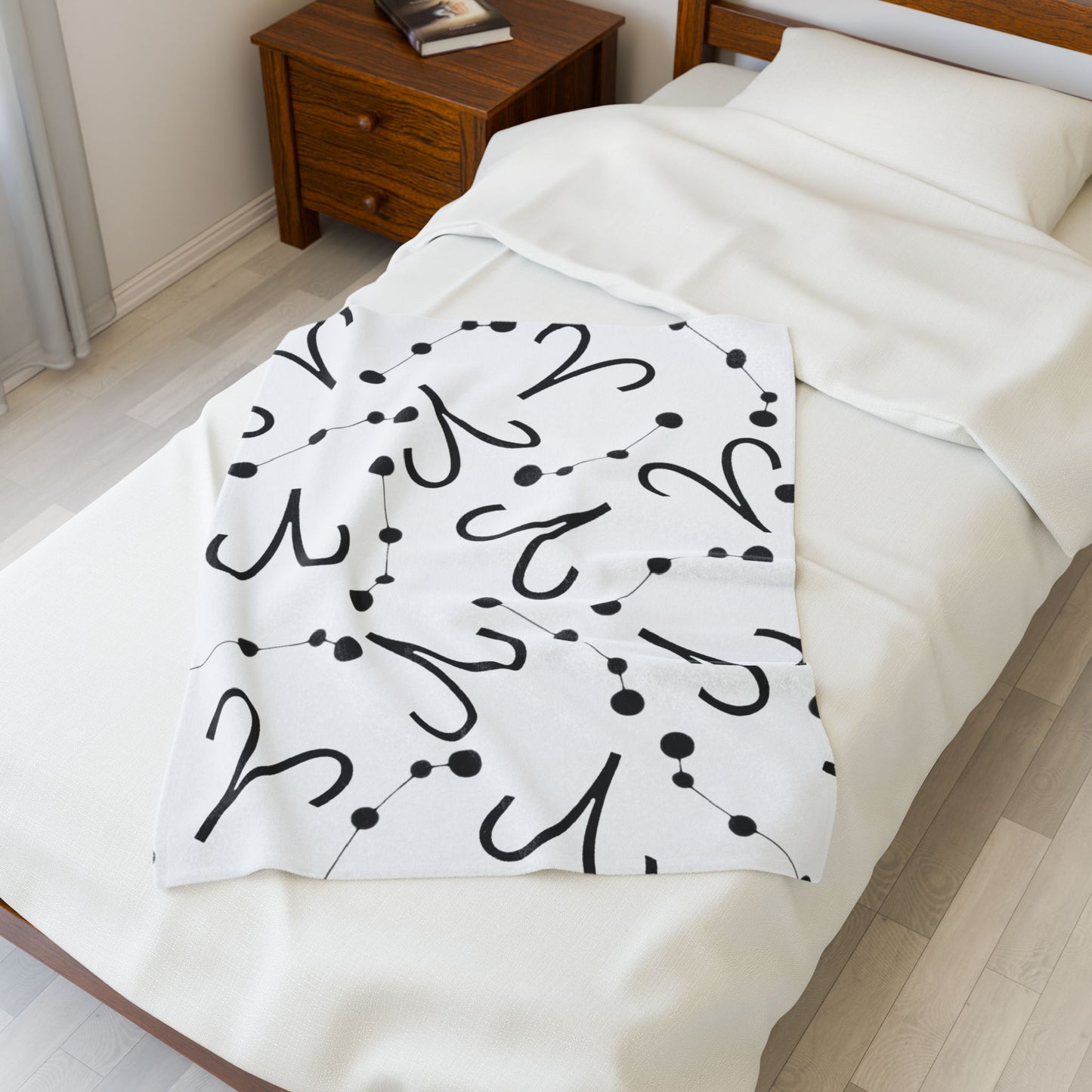 Velveteen Plush Blanket, Aries Zodiac Sign, Constellation & Symbol, White, 100% polyester