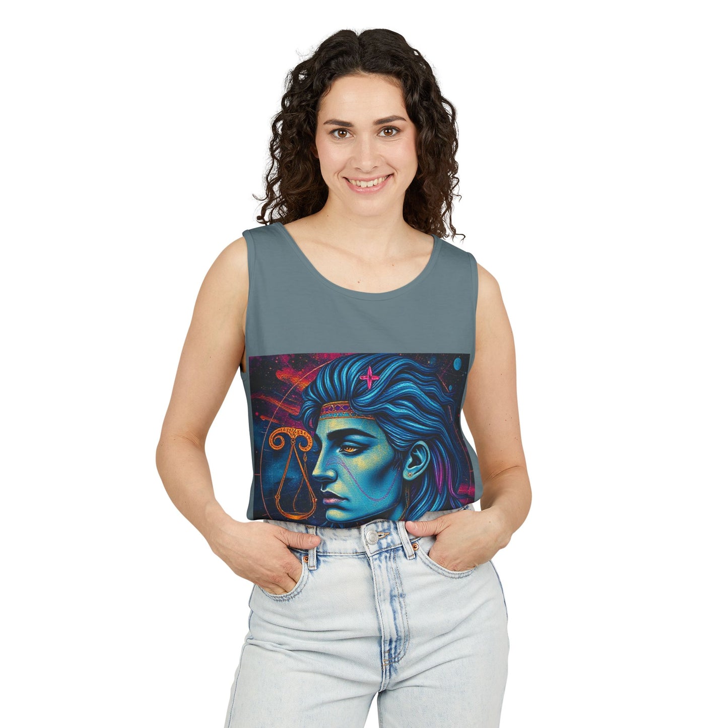 Unisex Garment-Dyed, Tank Top, Libra Design, Pop Art v1, 100% US cotton