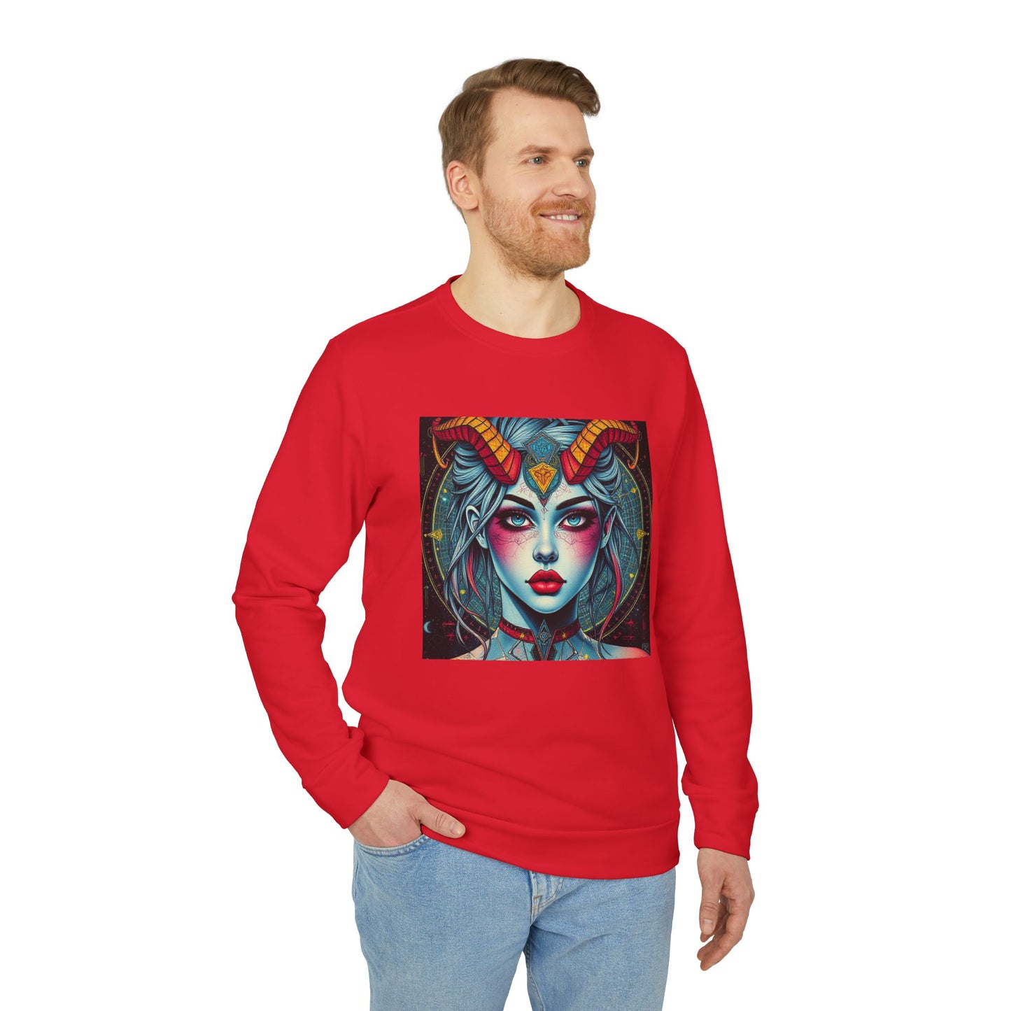 Adidas, Unisex Fleece Crewneck Sweatshirt, Capricorn, Pop Art, Zodiac