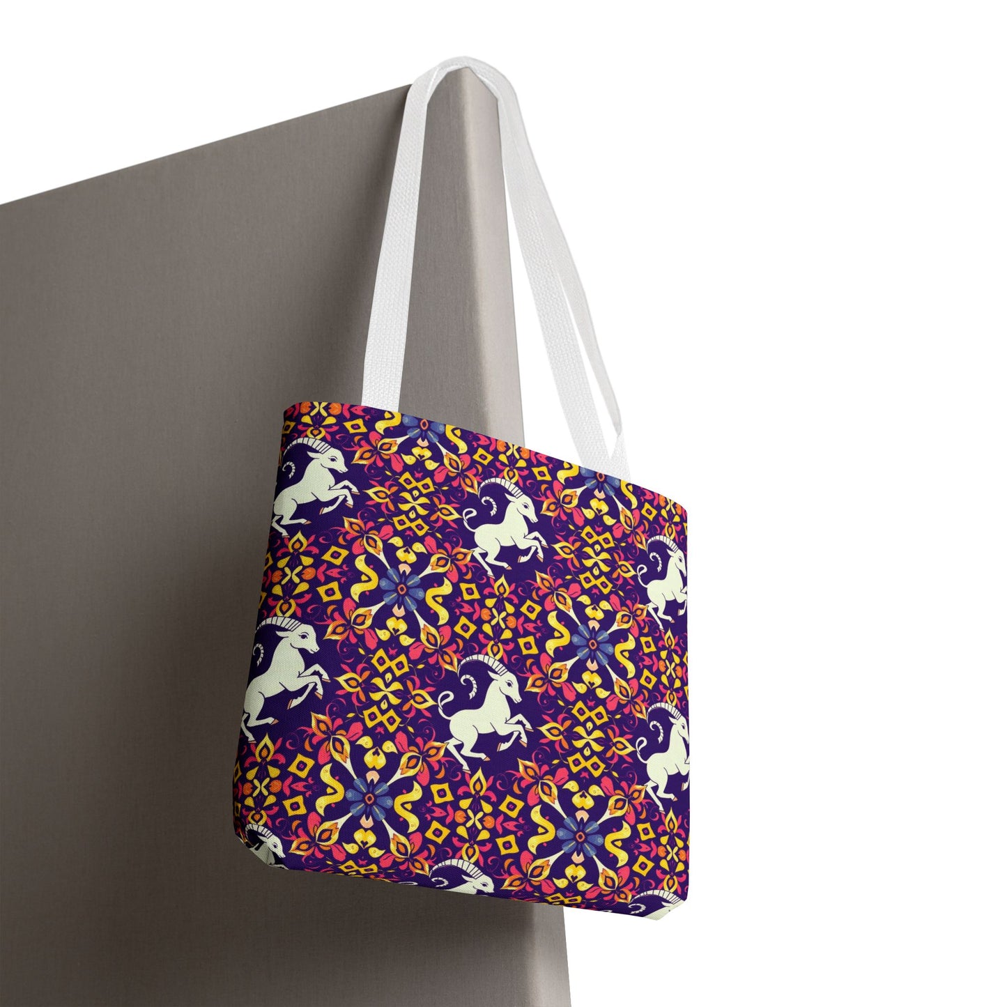 Tote Bag (AOP), Capricorn, Zodiac v2, Flower Pattern