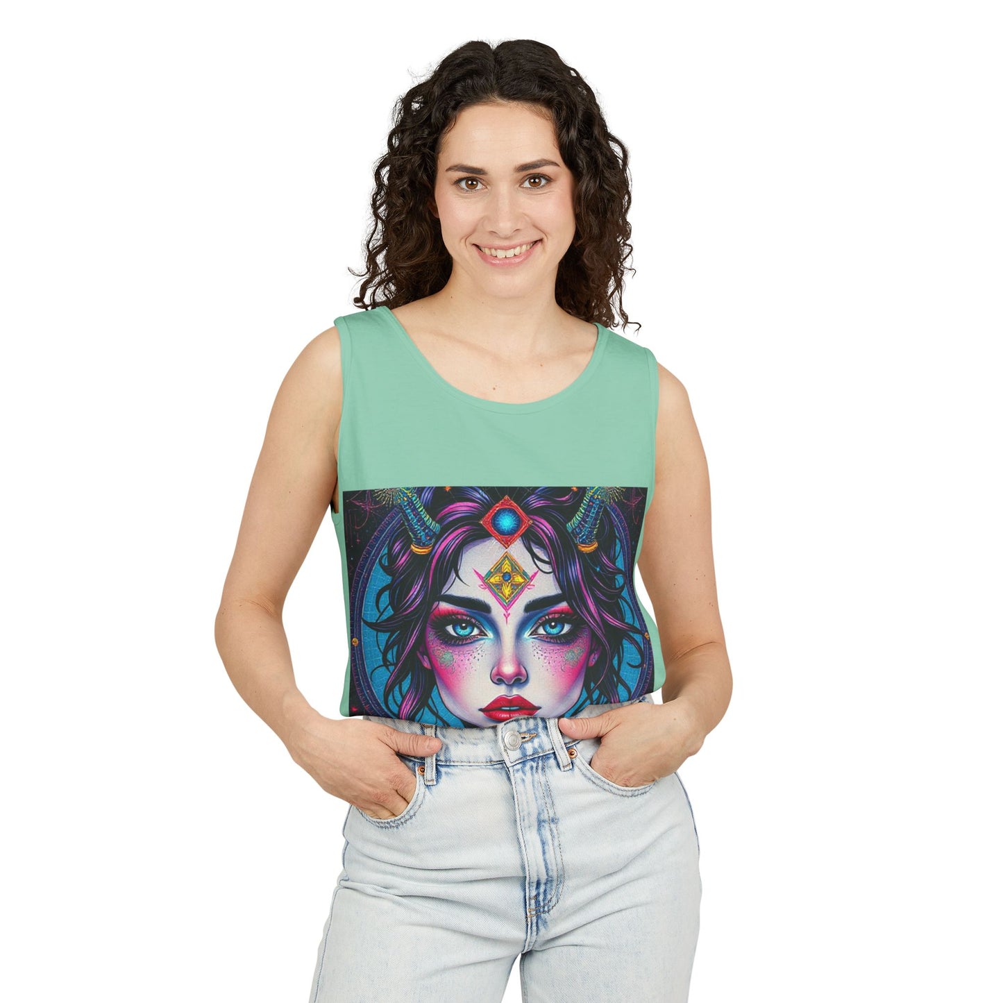 Unisex Garment-Dyed, Tank Top, Aquarius Design, Pop Art, 100% Ringspun US cotton
