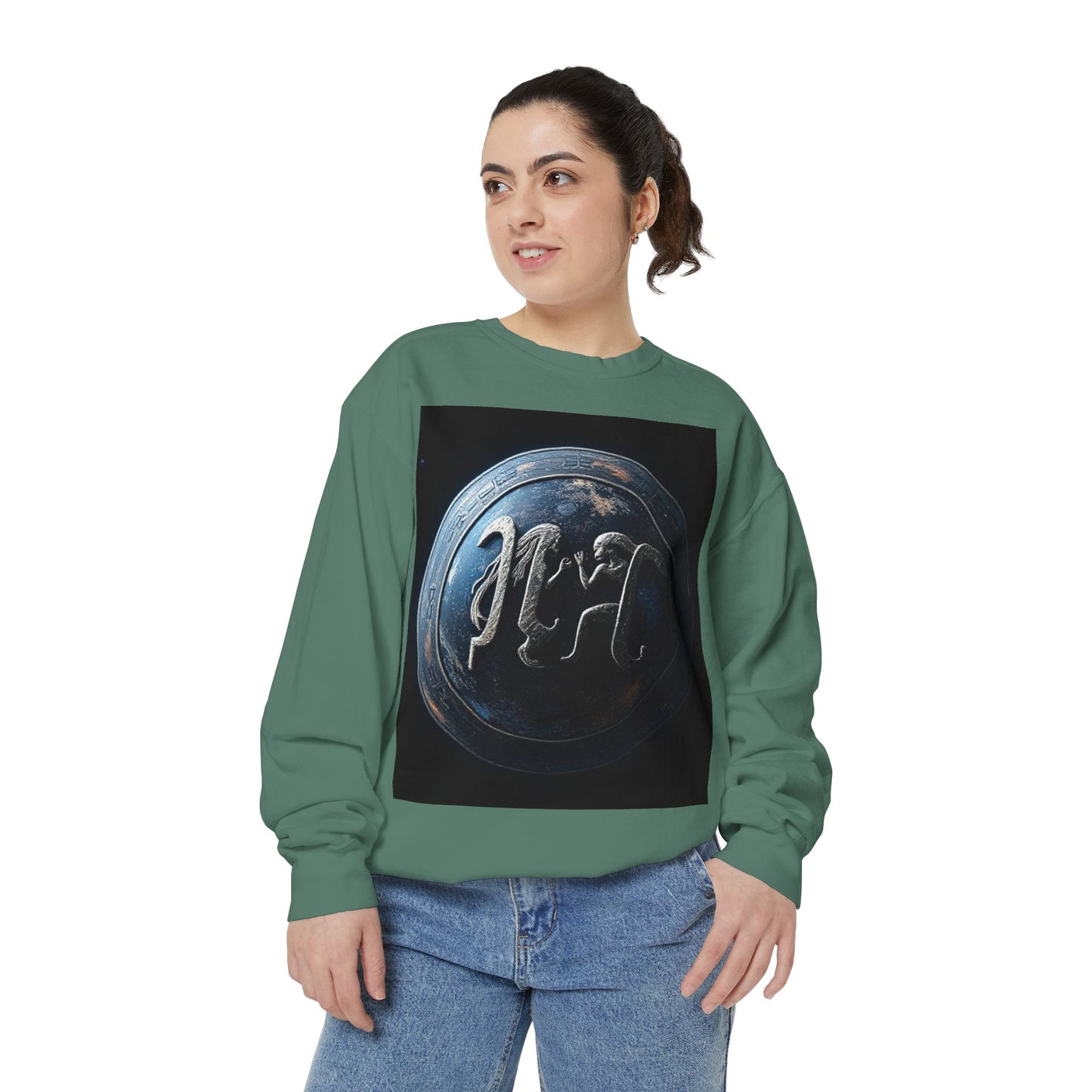 Garment-Dyed Sweatshirt, Unisex, Space Symbol Design, Gemini