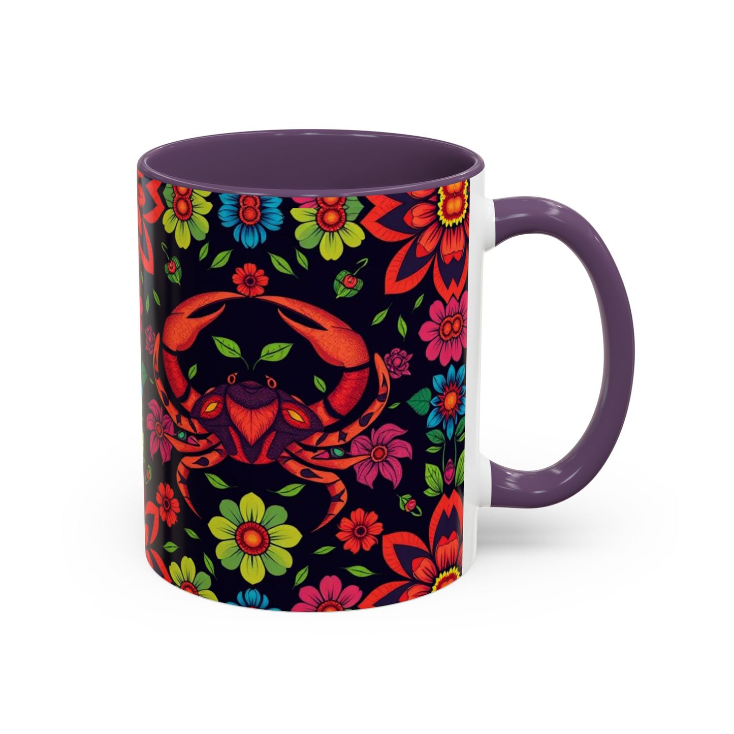 Accent Coffee Mug, Cancer, Zodiac v4, Flower Pattern, (11, 15oz)