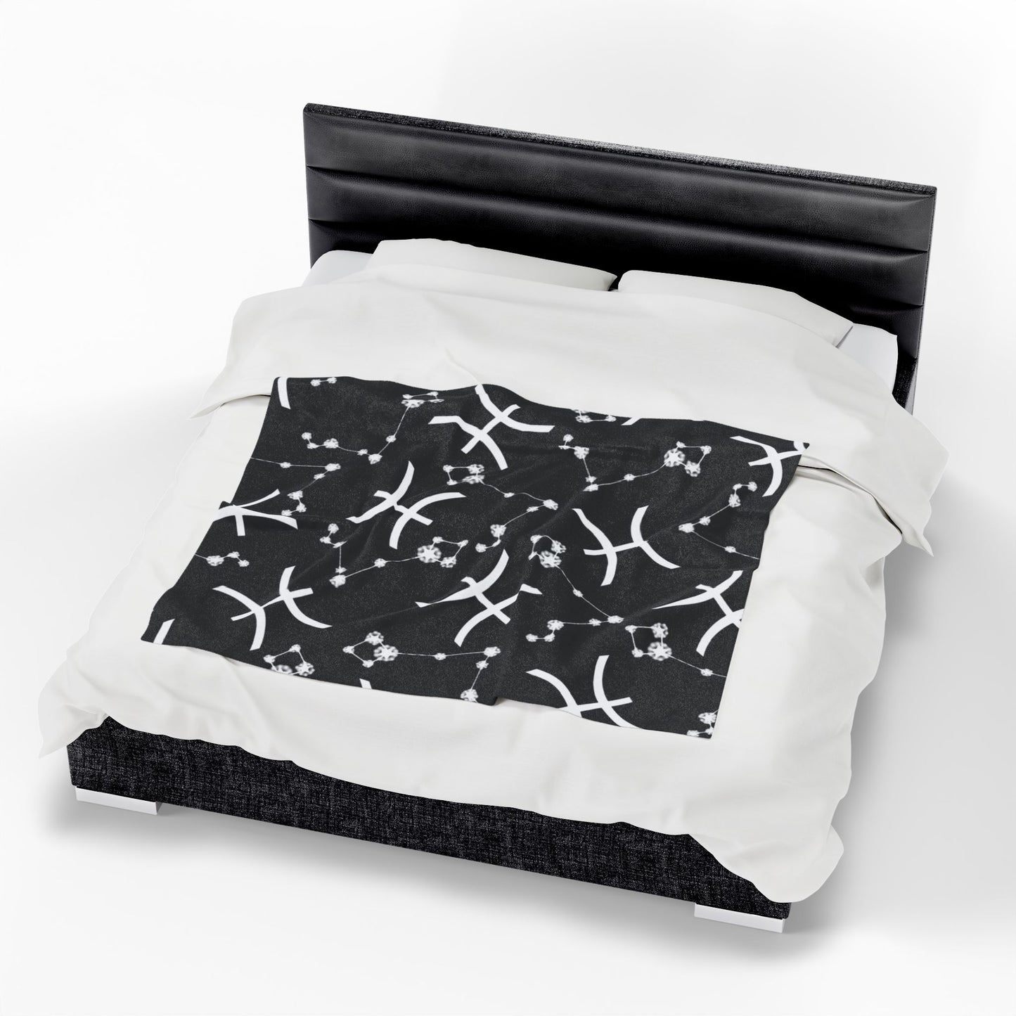 Velveteen Plush Blanket, Pisces Zodiac Sign, Constellation & Symbol, Black, 100% polyester