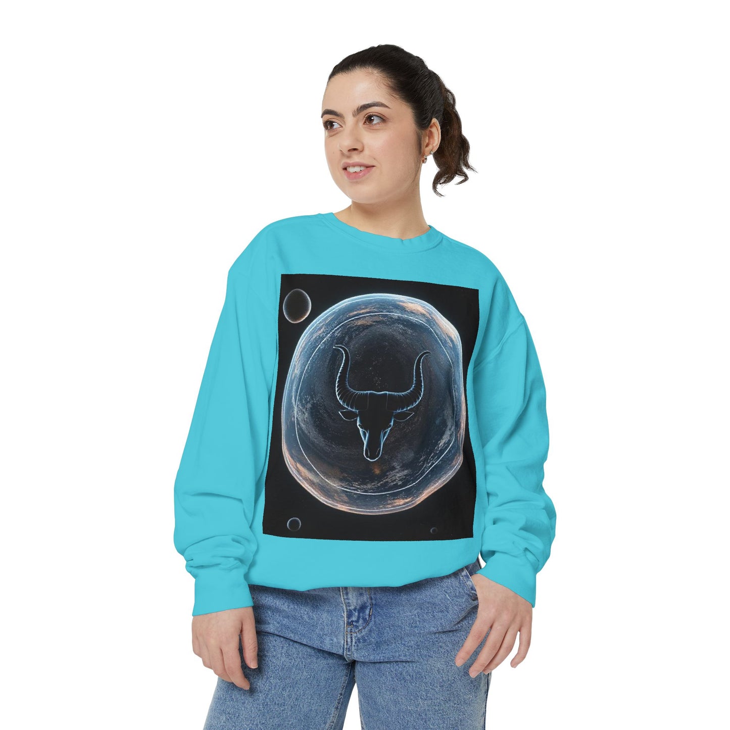 Garment-Dyed Sweatshirt, Unisex, Space Animal Design, Taurus