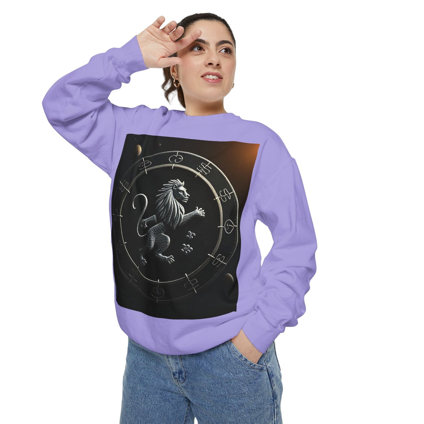 Garment-Dyed Sweatshirt, Unisex, Space Animal Design, Leo