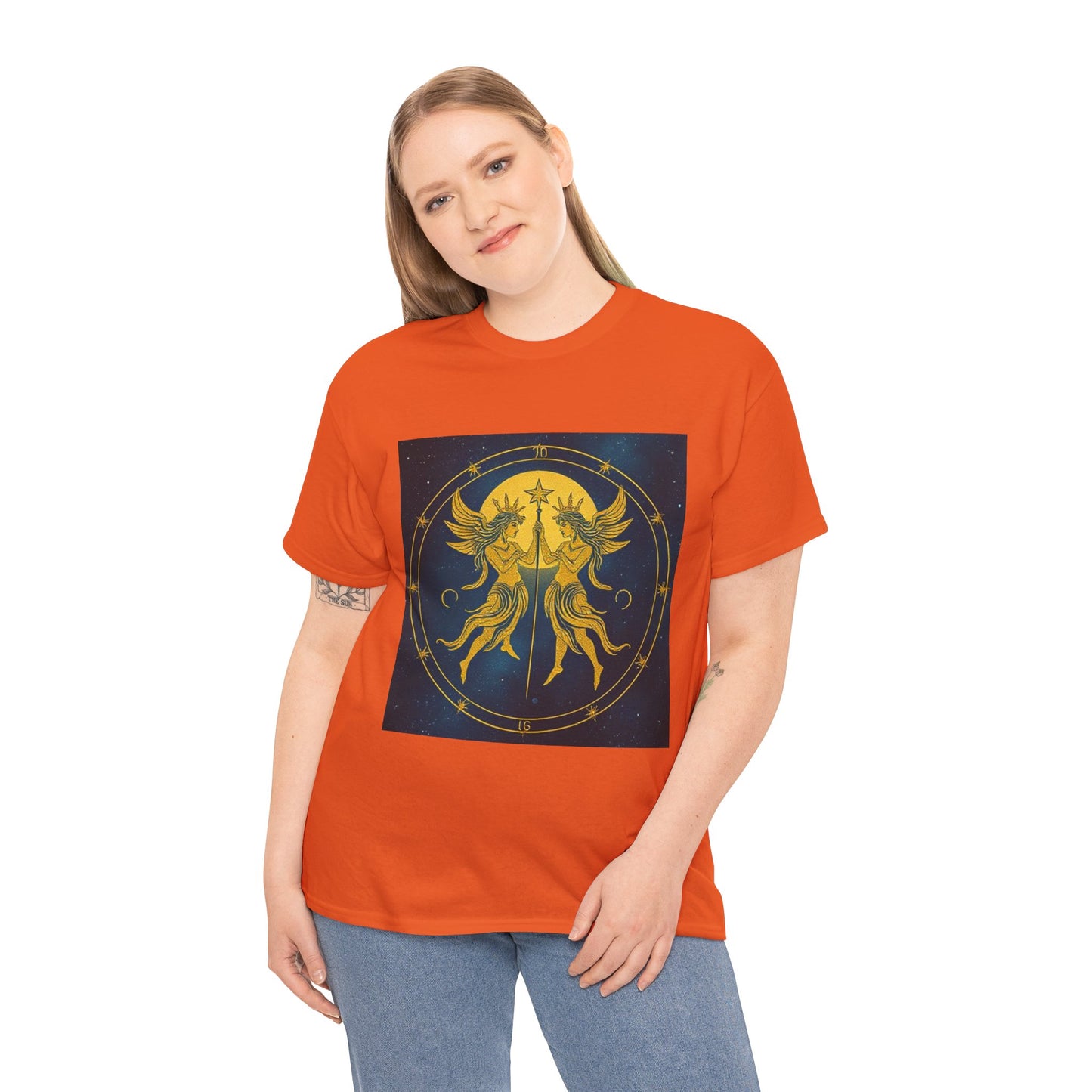 Unisex Heavy Cotton T-Shirt, Space Twins v3, Gemini Zodiac Design