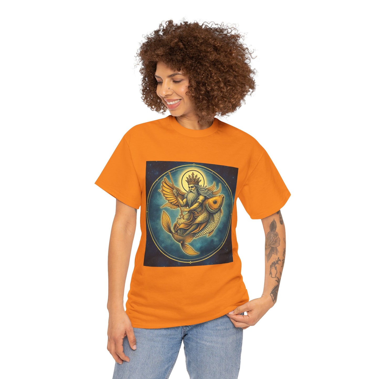 Unisex Heavy Cotton T-Shirt, Pisces King. Zodiac Design
