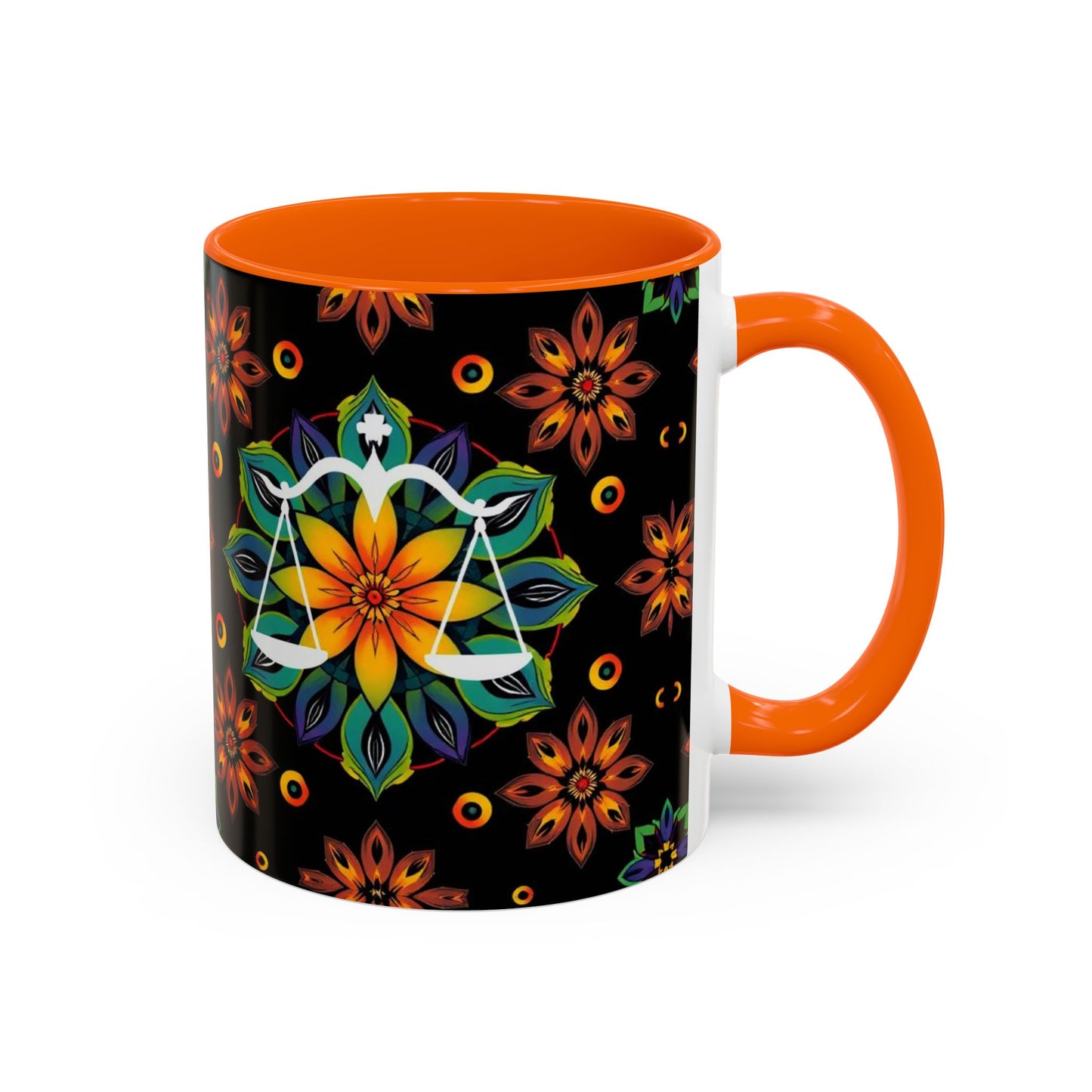 Accent Coffee Mug, Libra, Zodiac v4, Flower Pattern, (11, 15oz)