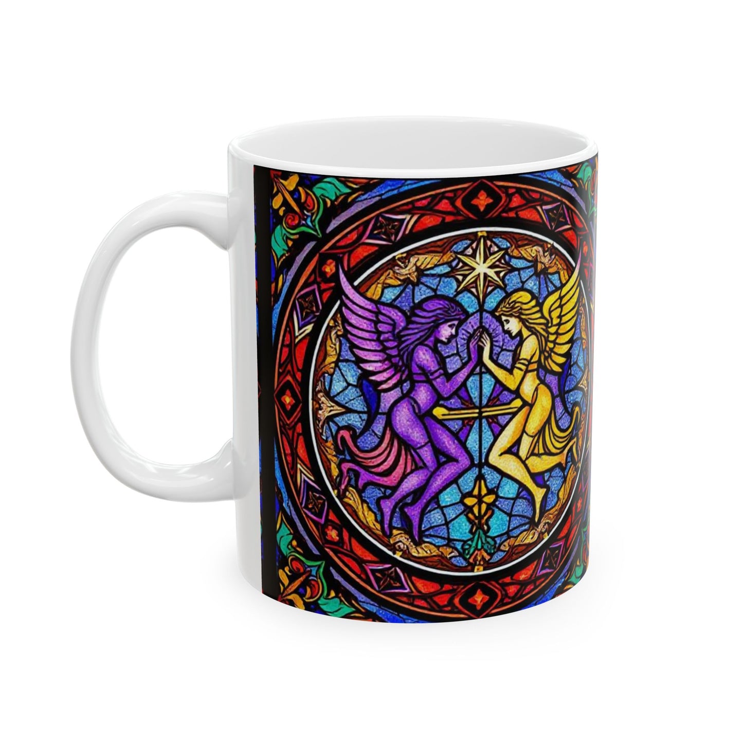 Ceramic Mug, (11oz, 15oz), Ceramic Coffee Mug, AOP, Glass Design v1, Gemini Zodiac