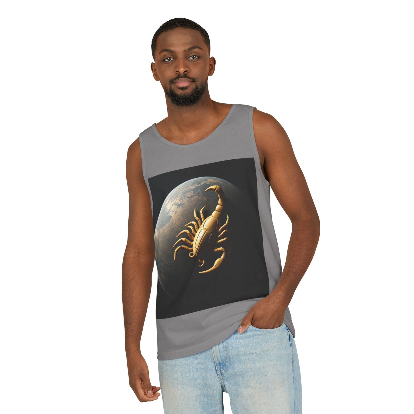 Unisex Garment-Dyed, Tank Top, Scorpio Design, Planet Symbol v1, 100% US cotton