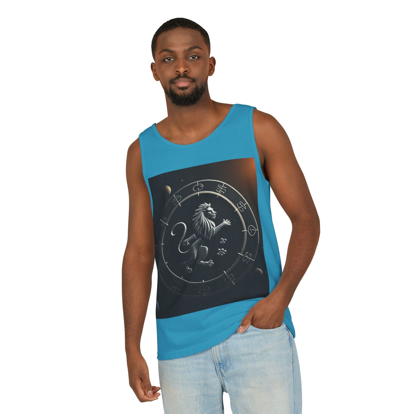 Unisex Garment-Dyed, Tank Top, Leo Design, Space Animal, 100% US cotton