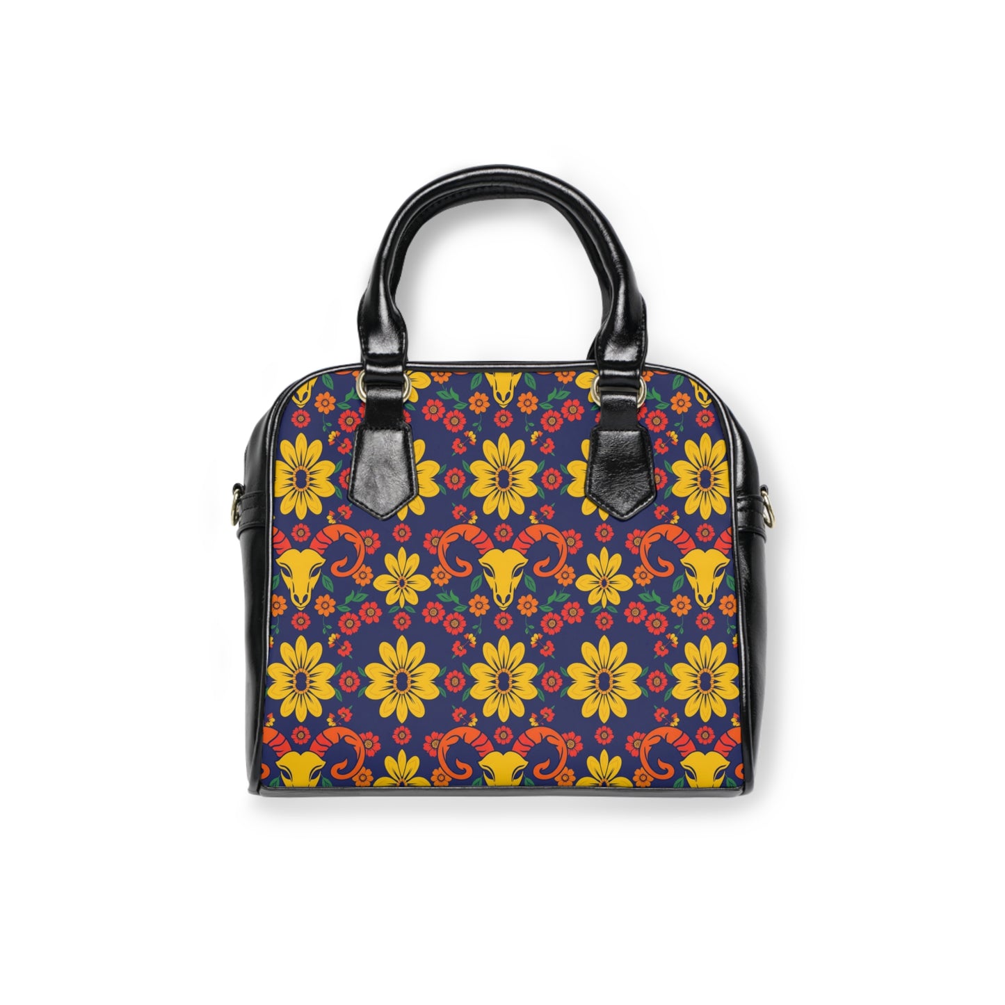 Shoulder Handbag, Aries, Zodiac v1, Flower Pattern