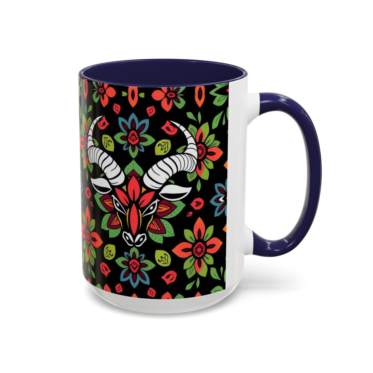Accent Coffee Mug, Taurus, Zodiac v2. Flower Pattern, (11, 15oz)