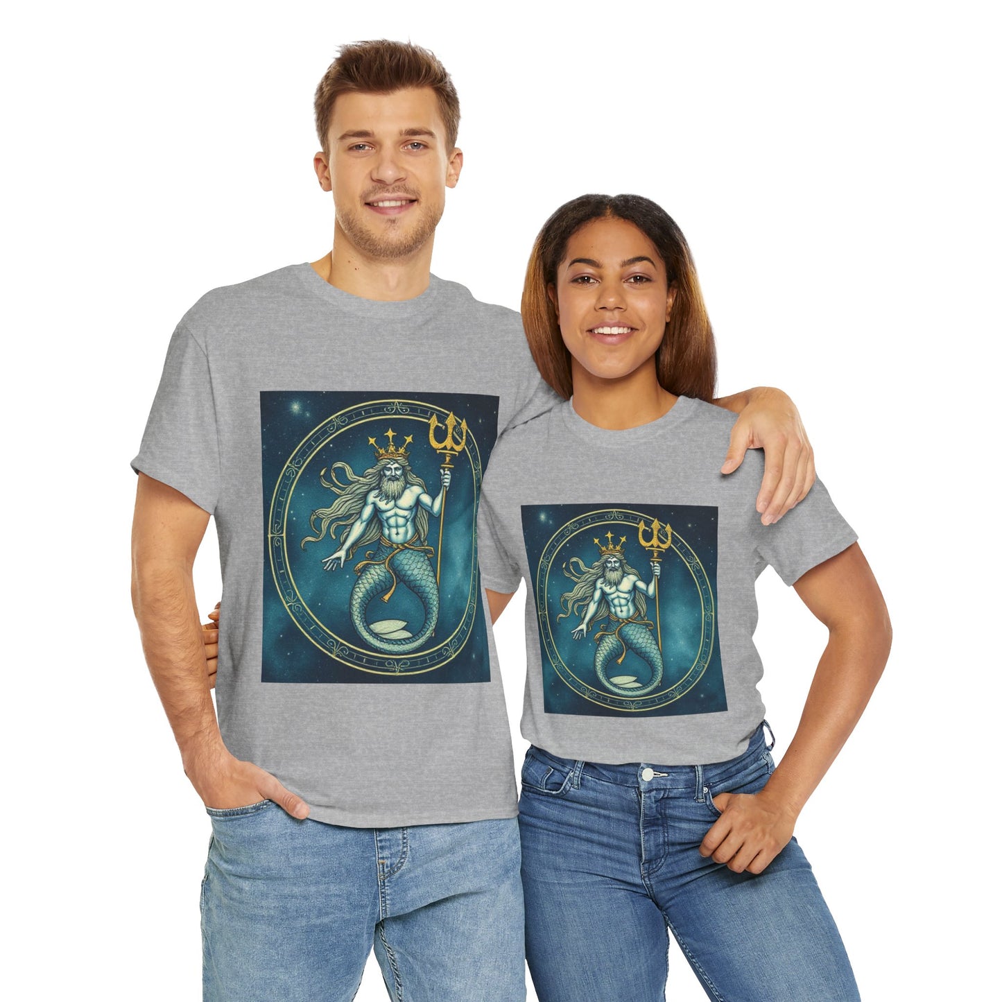 Unisex Heavy Cotton T-Shirt, Aquarius God 5v, Zodiac Design