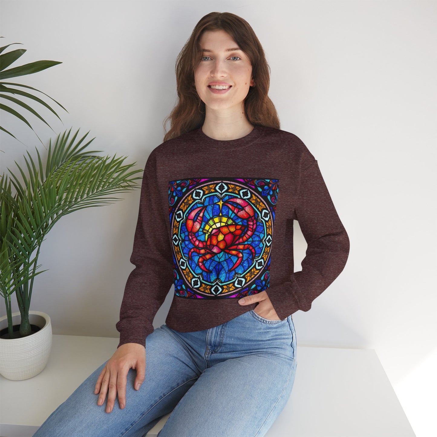 Unisex Heavy Blend™ Crewneck Sweatshirt, Glass 1, Cancer Zodiac Design