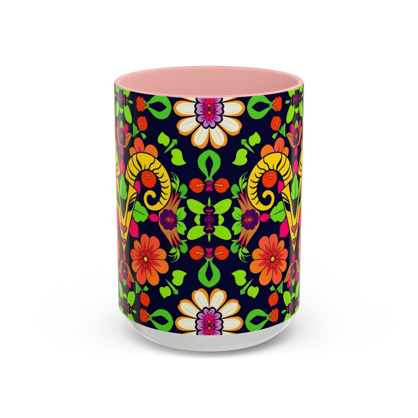 Accent Coffee Mug, Aries, Zodiac v2, Flower Pattern, (11, 15oz)