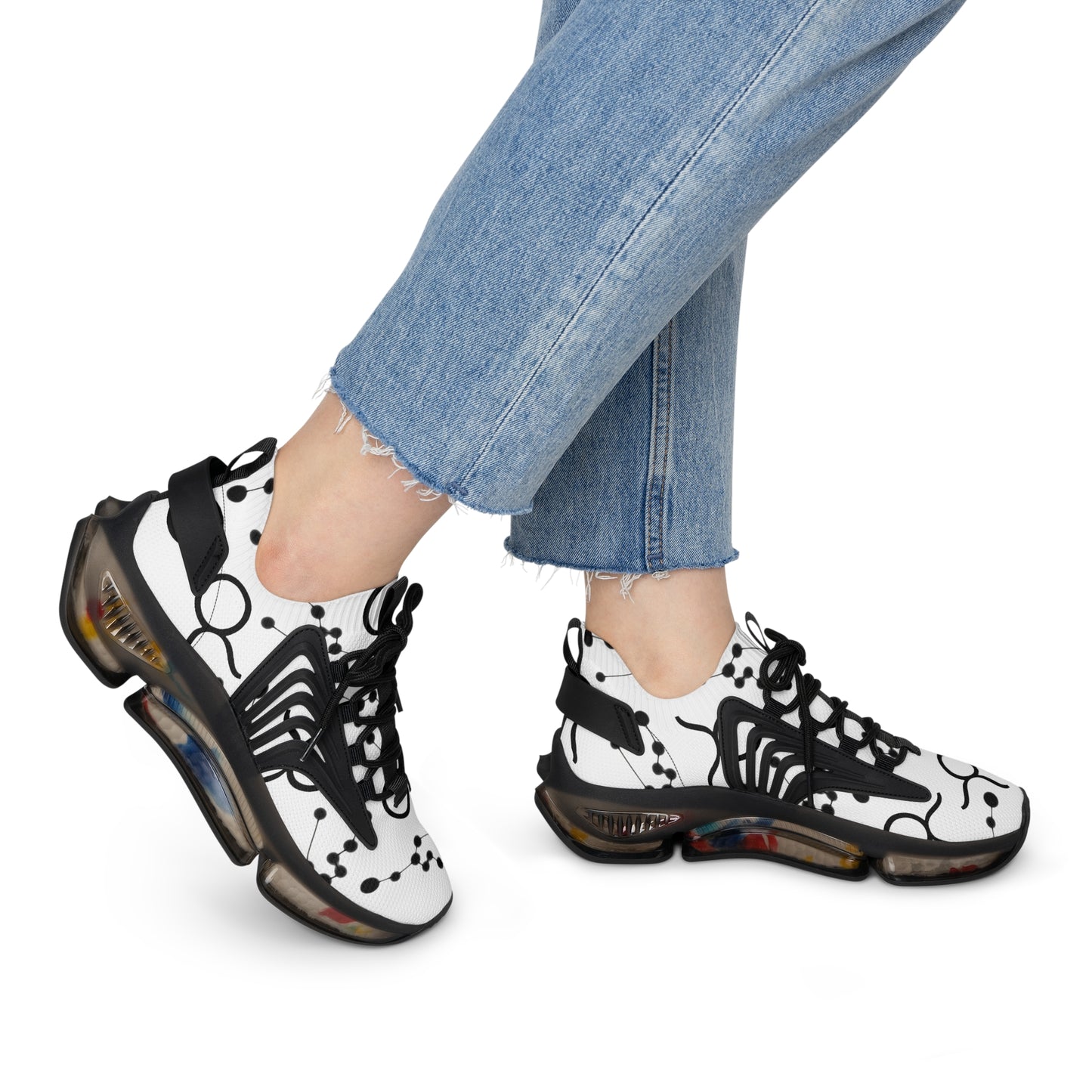 Women's Mesh Sneakers, Constellation & Symbol, Taurus Zodiac Sign, AOP