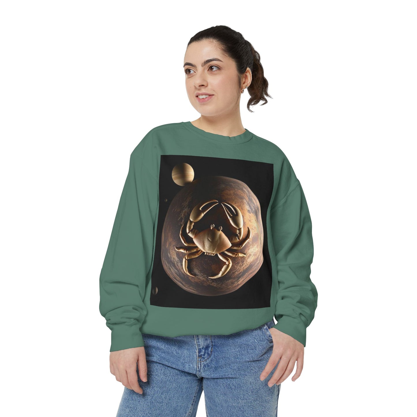 Garment-Dyed Sweatshirt, Unisex, Space Animal Design v1, Cancer
