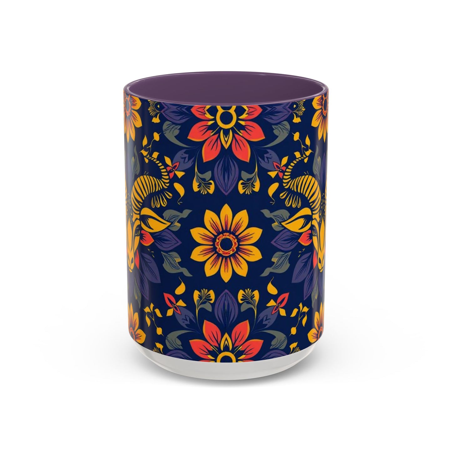 Accent Coffee Mug, Taurus, Zodiac v1. Flower Pattern, (11, 15oz)