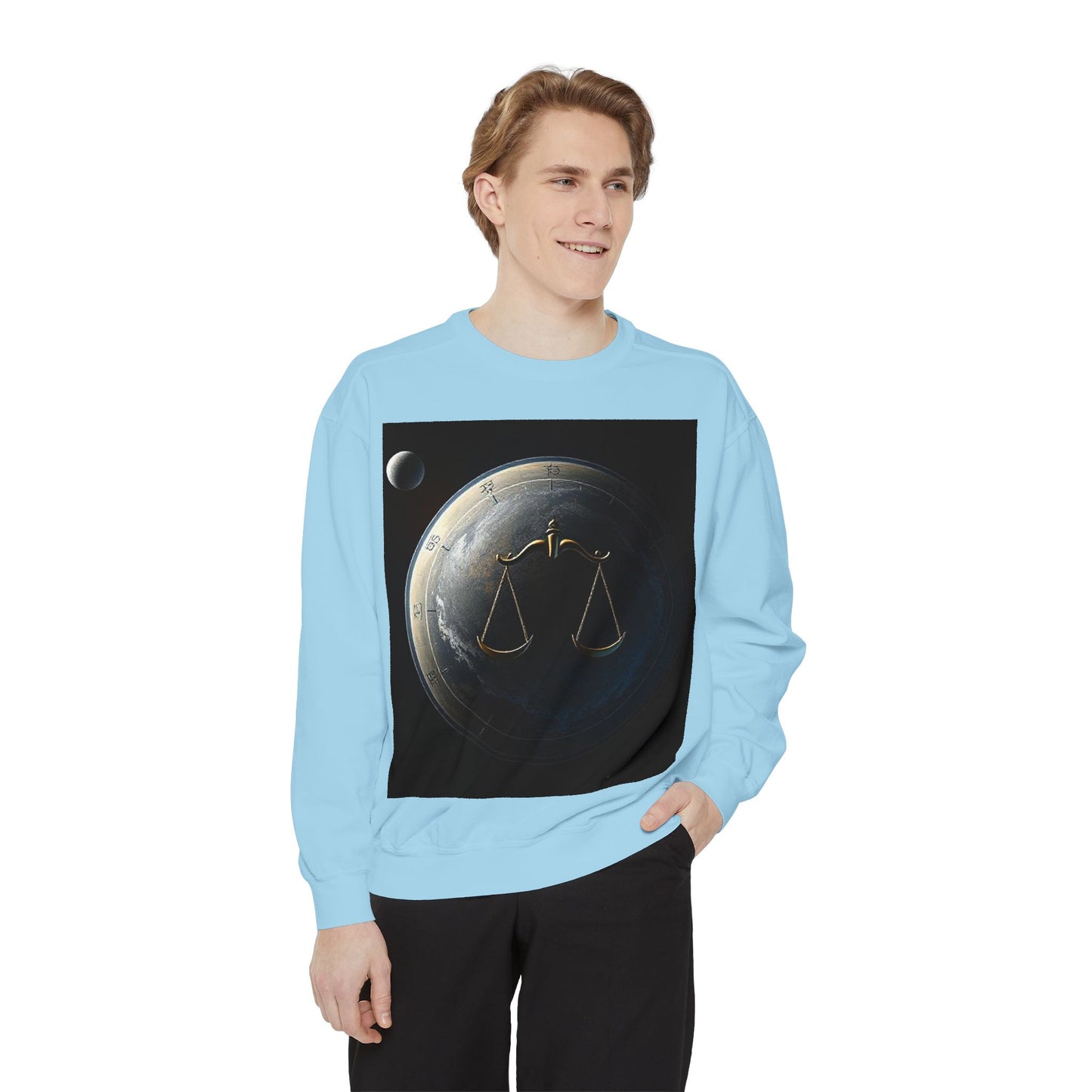 Garment-Dyed Sweatshirt, Unisex, Space Animal Design, Libra