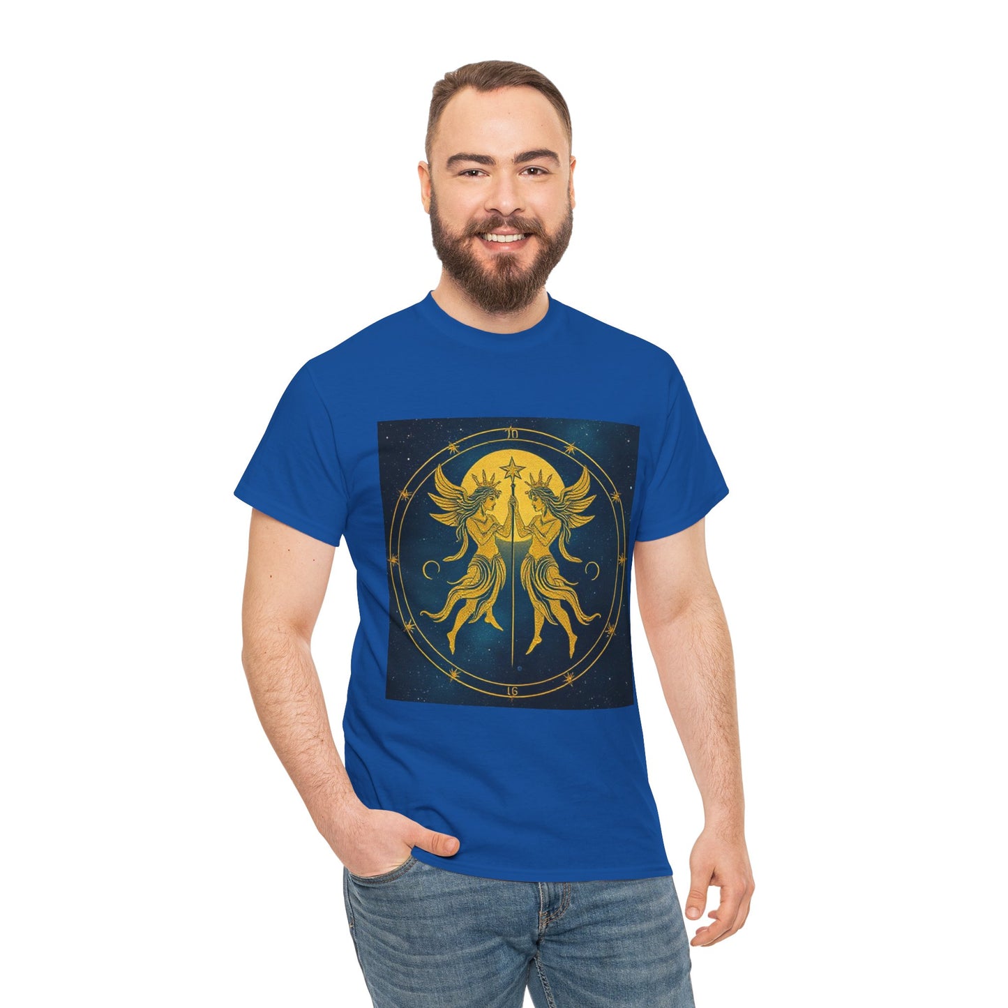 Unisex Heavy Cotton T-Shirt, Space Angel Twins v4, Gemini Zodiac Design
