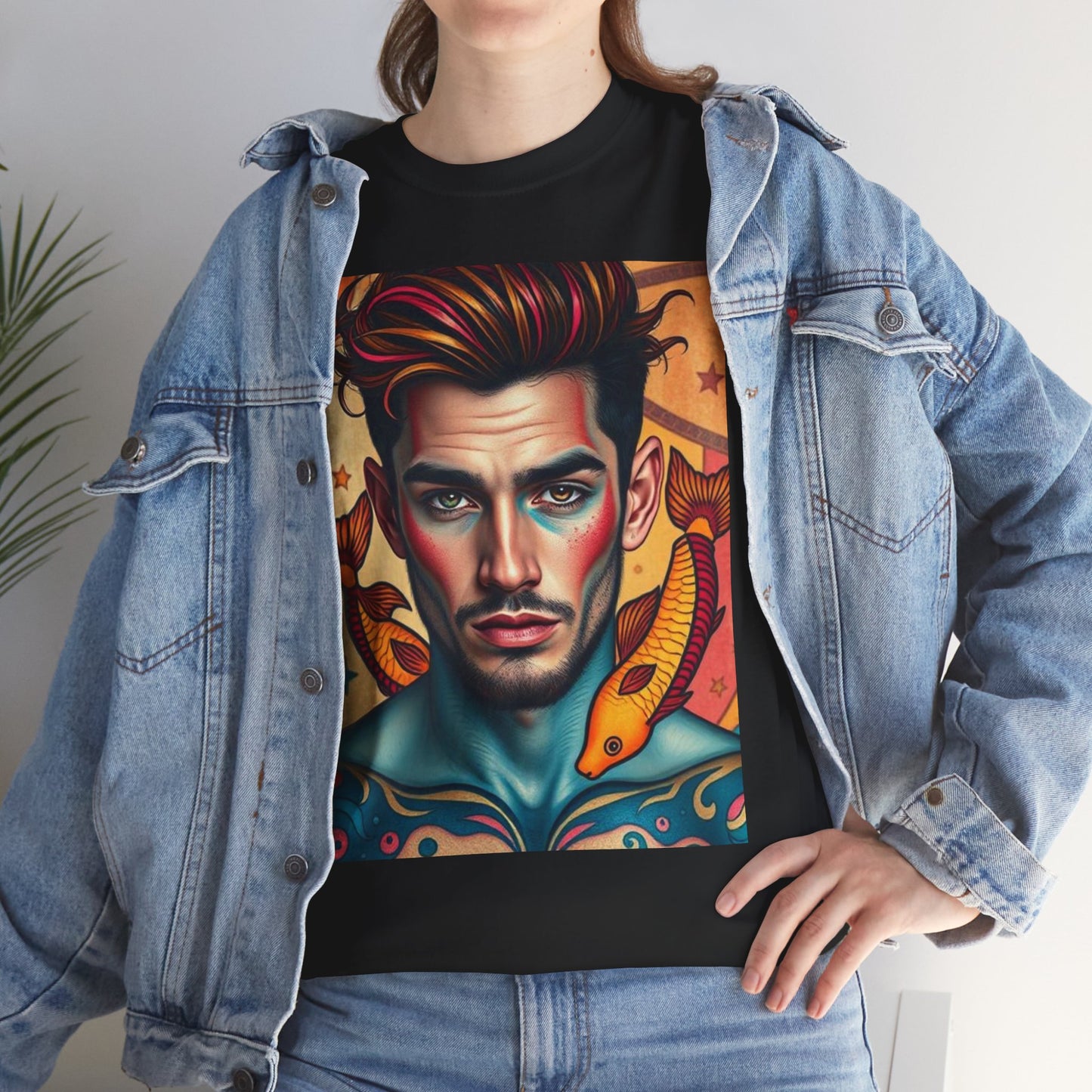 Unisex Heavy Cotton T-Shirt, Pisces, Zodiac v2, Sexy Art