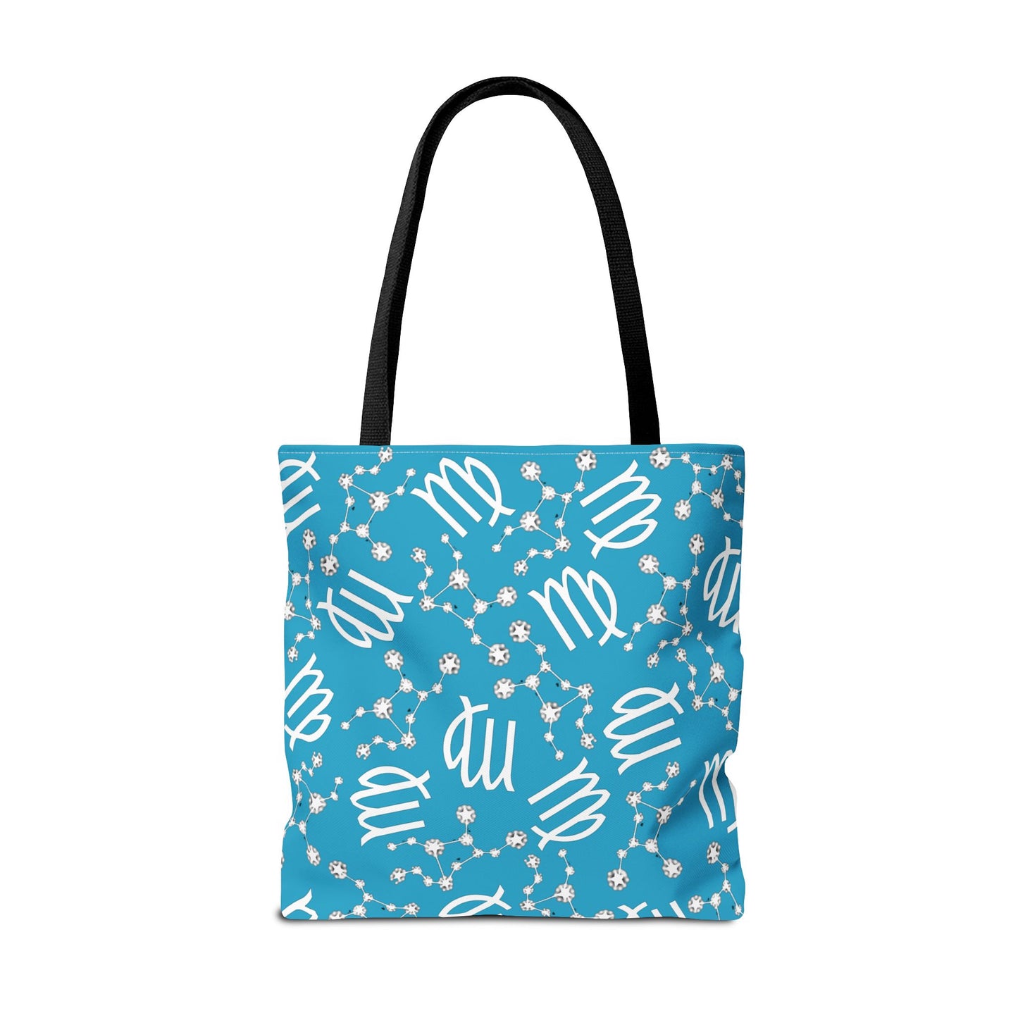 Tote Bag, Virgo Zodiac Sign, AOP, (Turquoise, White)