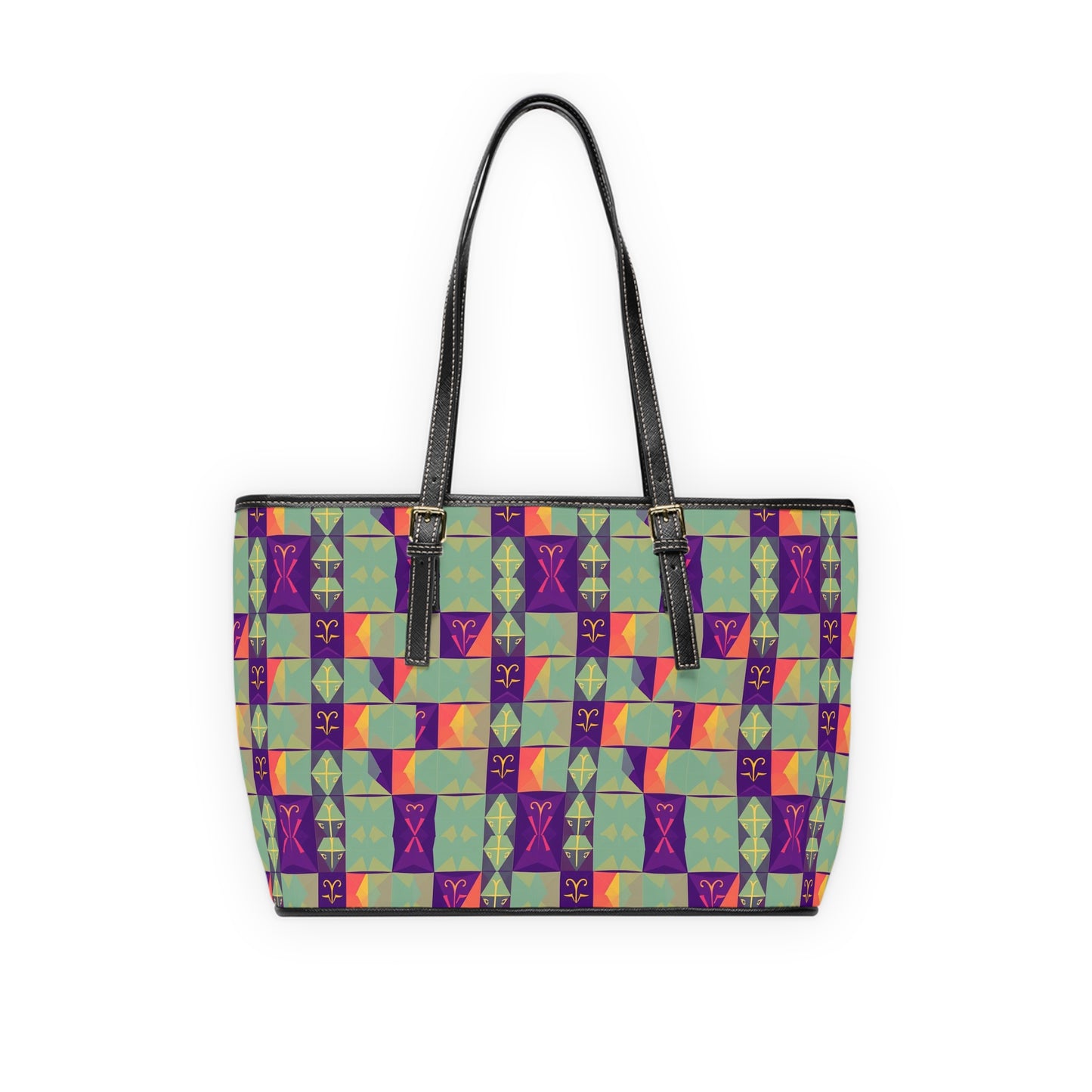 Leather Shoulder Bag, Aquarius, Zodiac v4, Shapes Pattern