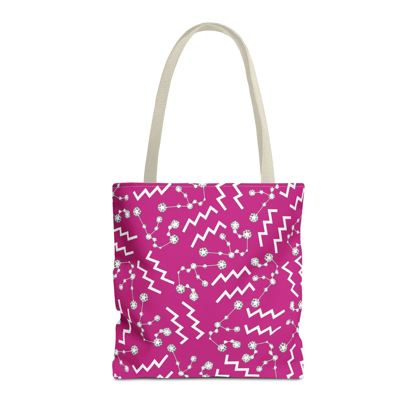 Tote Bag, Aquarius Zodiac Sign, AOP, (Pink, White)